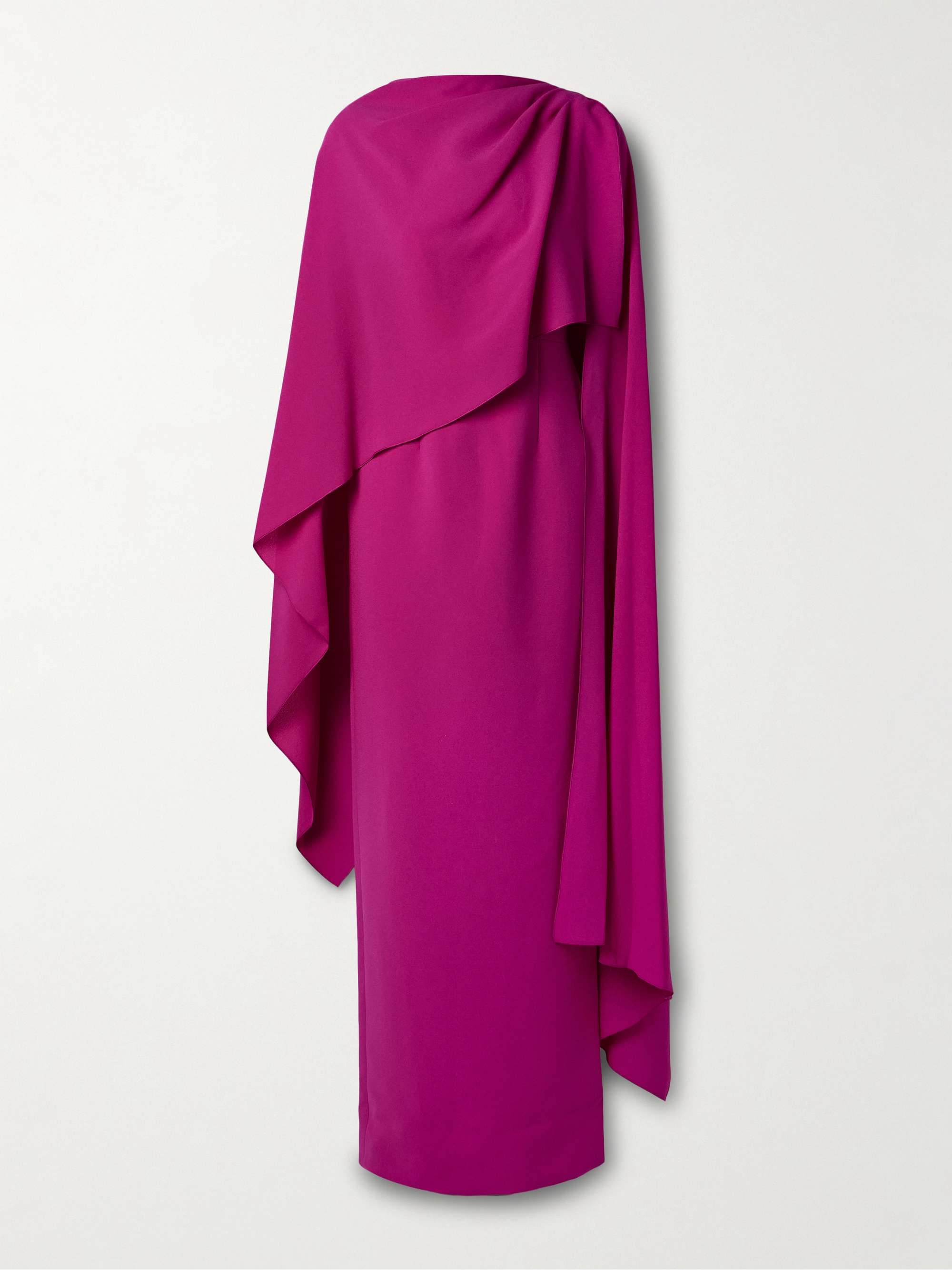 Demetria cape-effect pleated crepe gown view