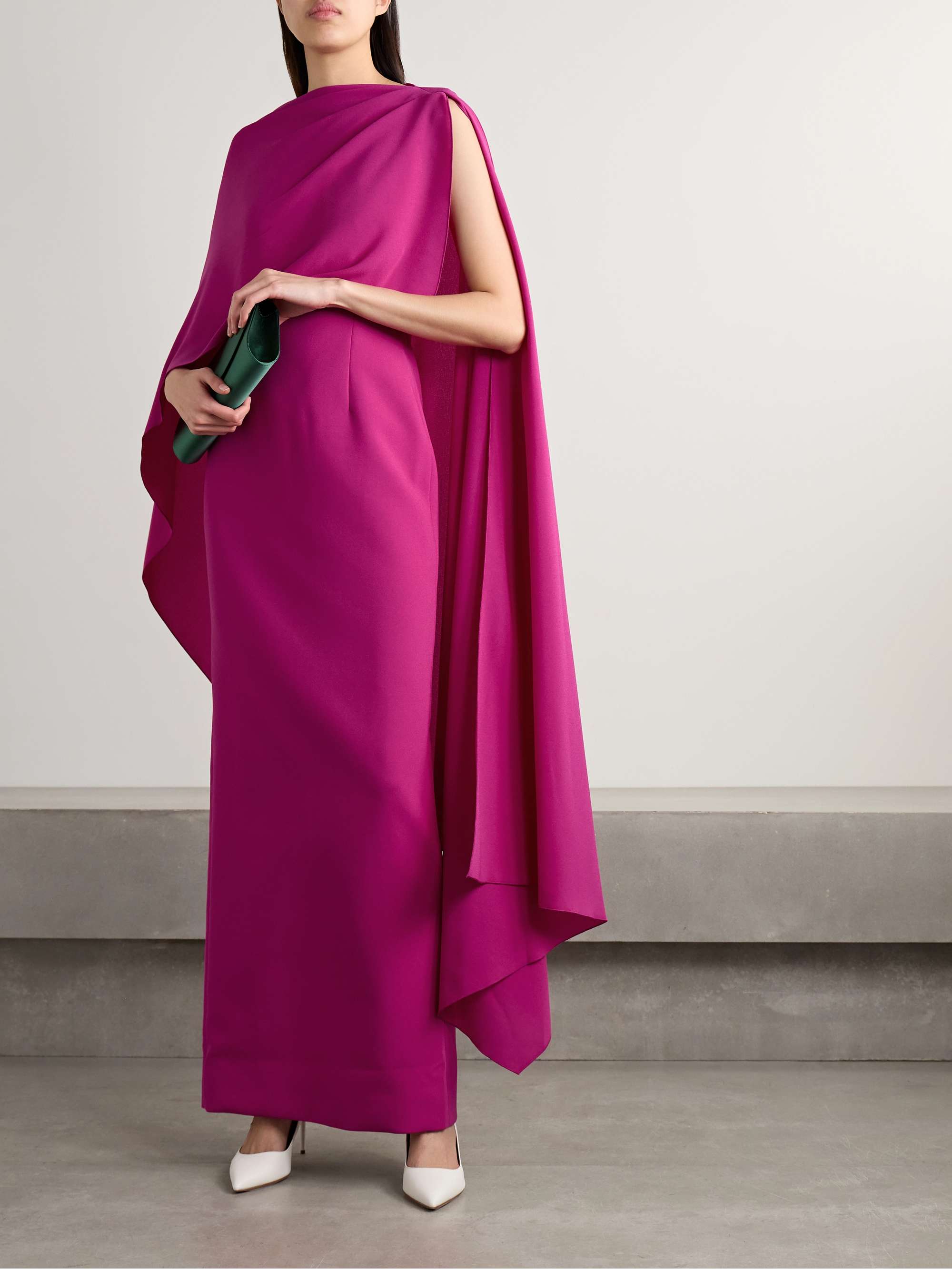 Demetria cape-effect pleated crepe gown view