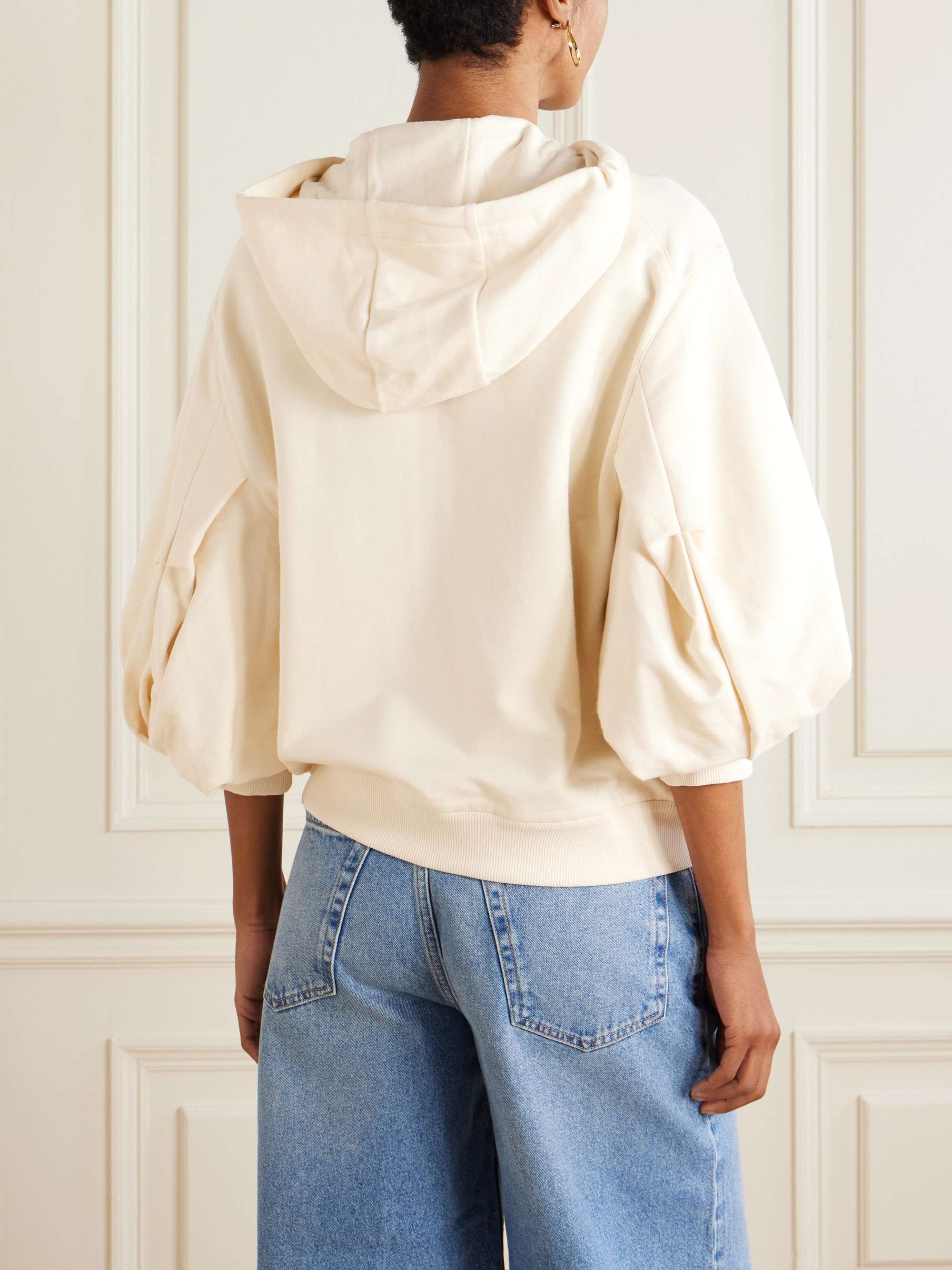 Hooded intarsia-knit cotton-jersey cardigan view