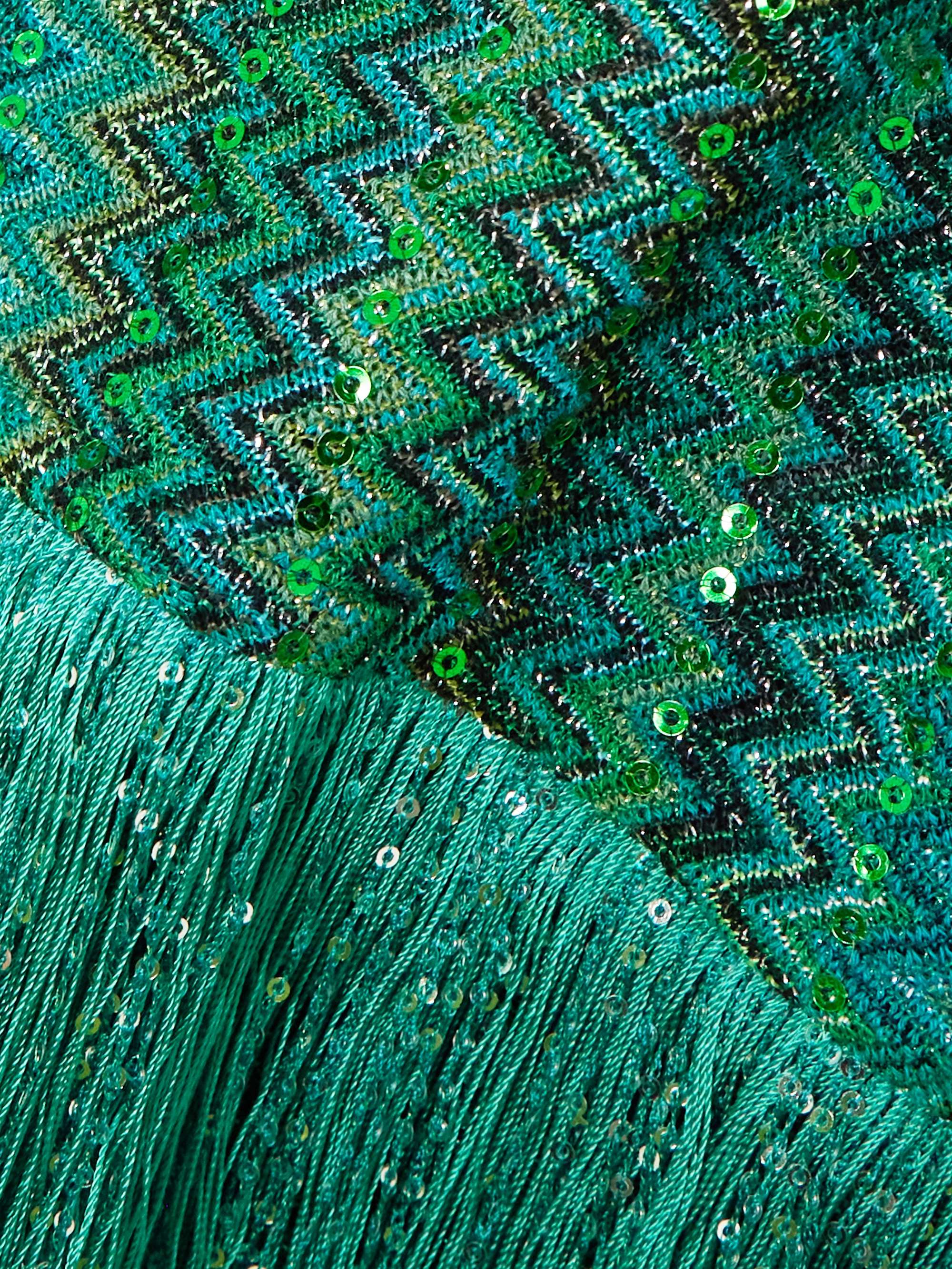 Fringed sequin-embellished metallic crochet-knit sweater view