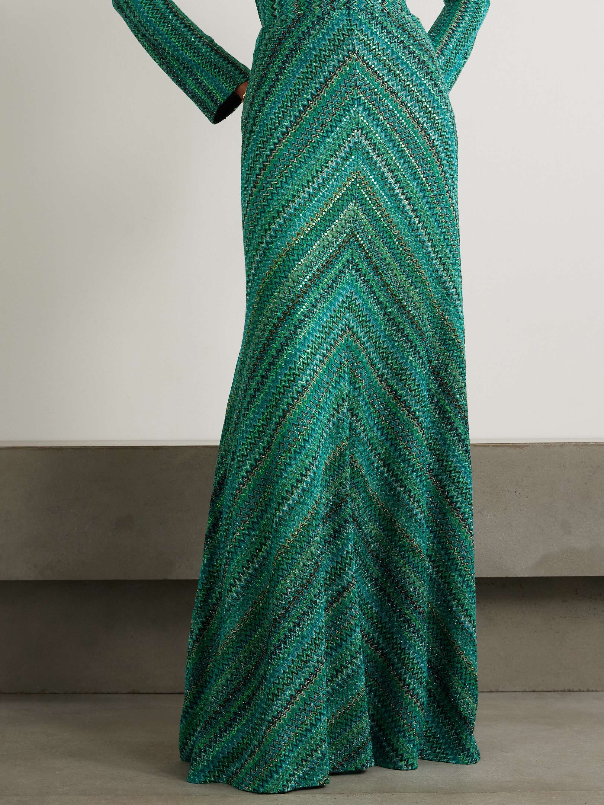 Sequined striped metallic crochet-knit maxi skirt view