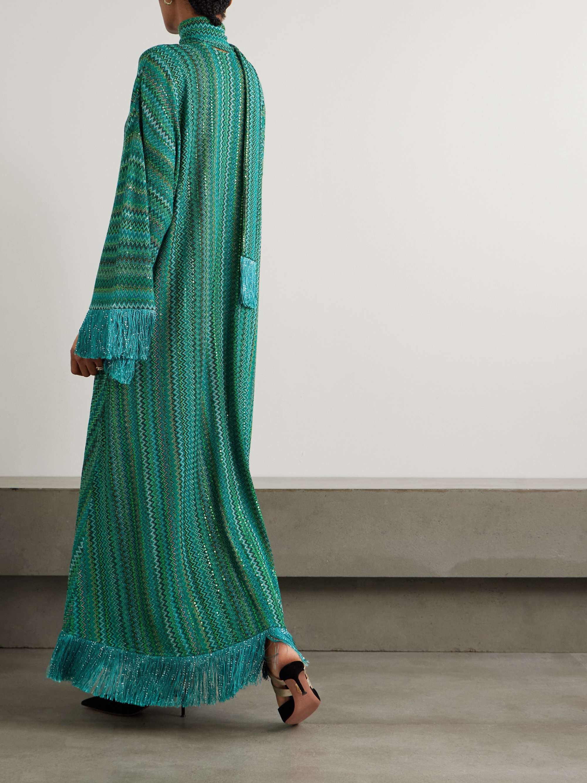 Frayed sequined striped metallic crochet-knit maxi dress view