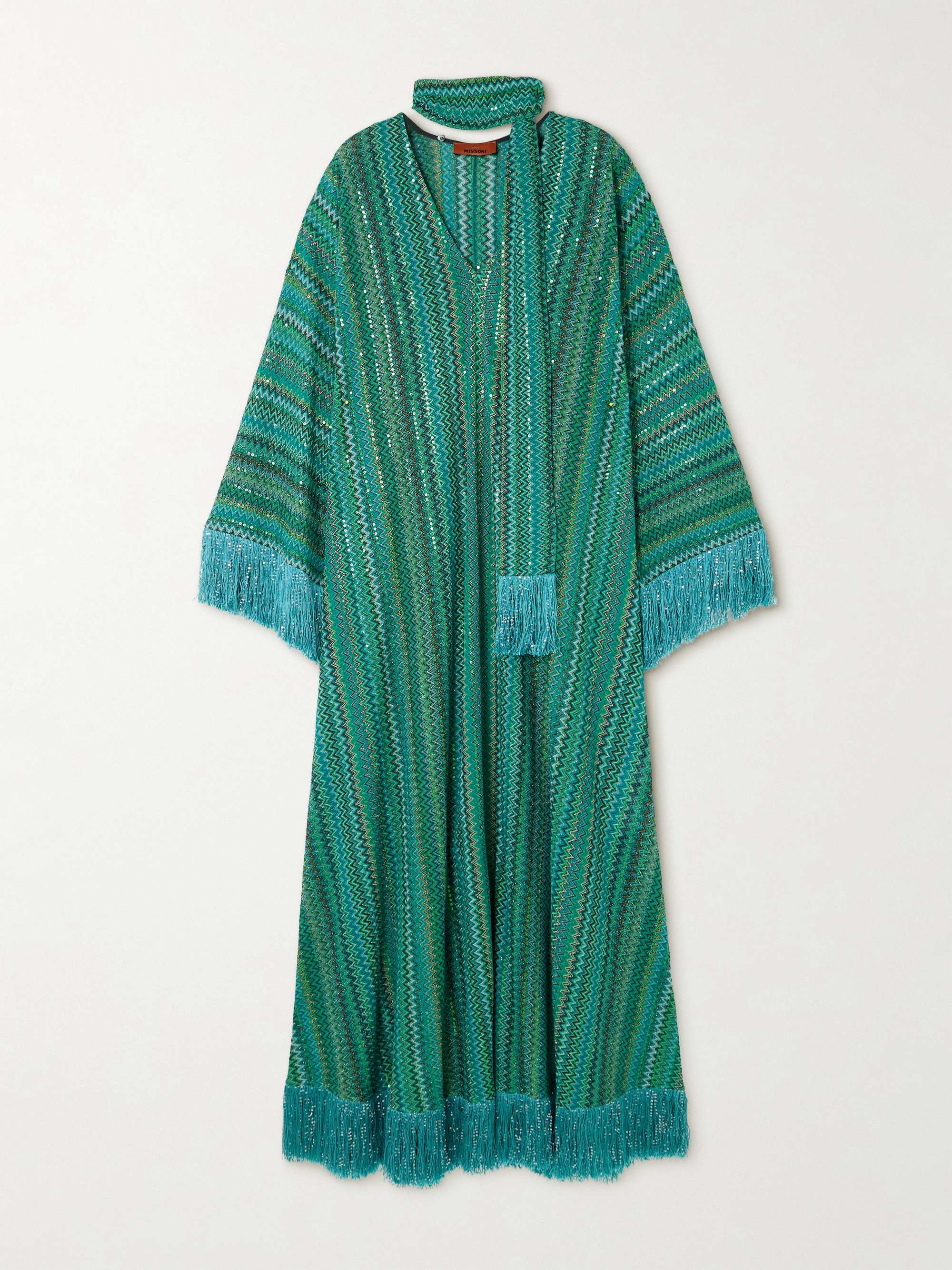 Frayed sequined striped metallic crochet-knit maxi dress view