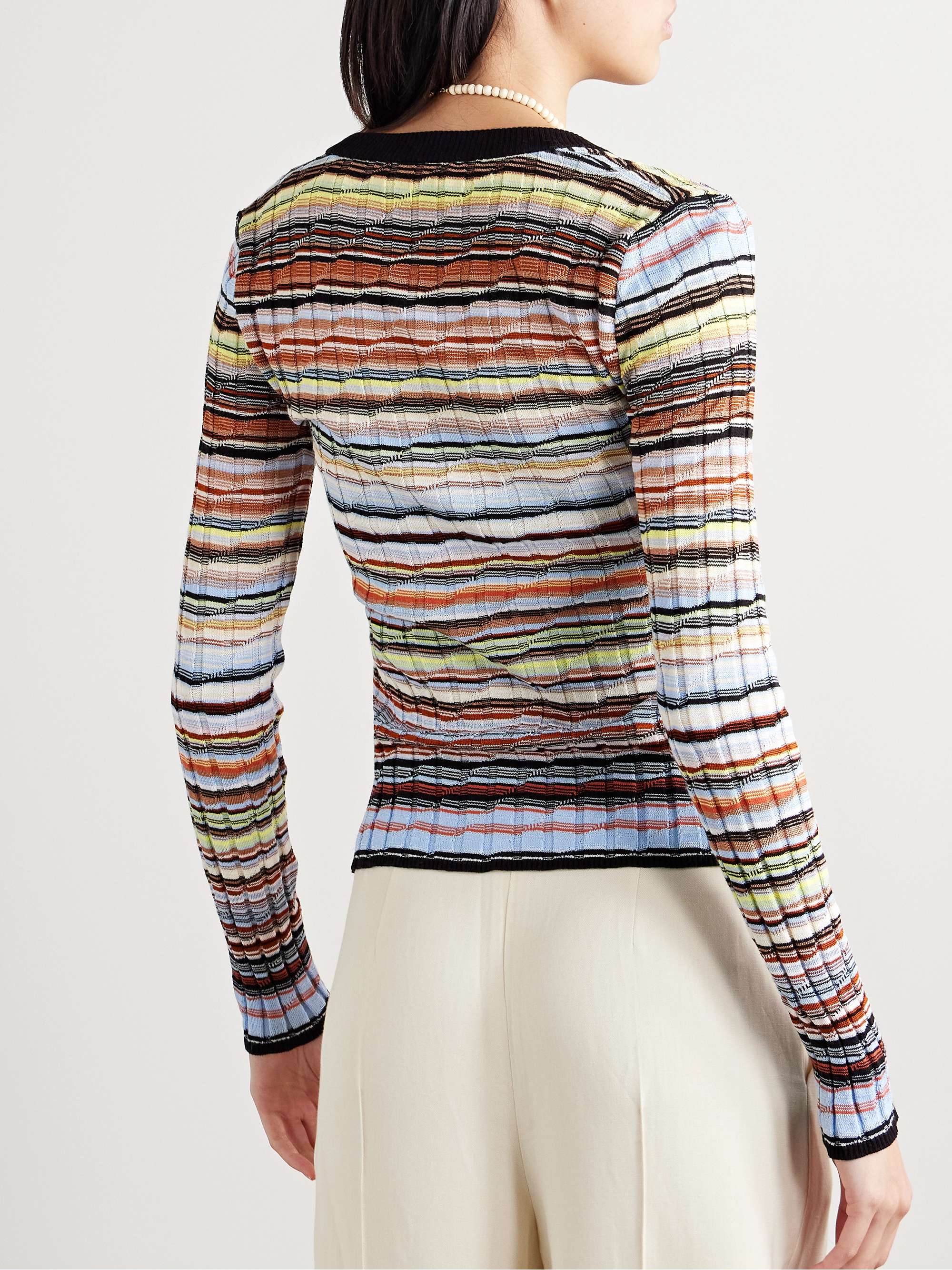 Striped crochet-knit cotton-blend cardigan view