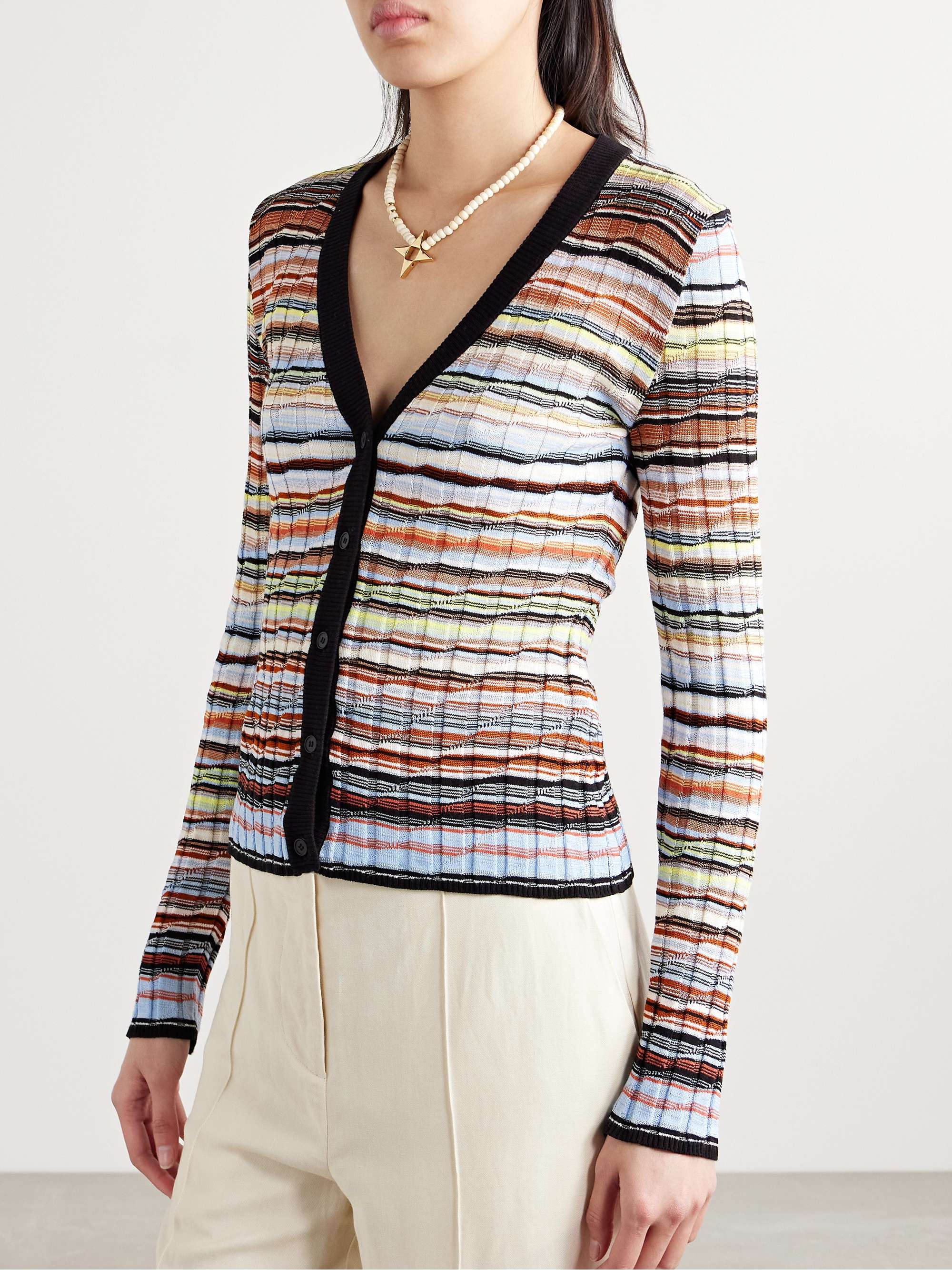 Striped crochet-knit cotton-blend cardigan view