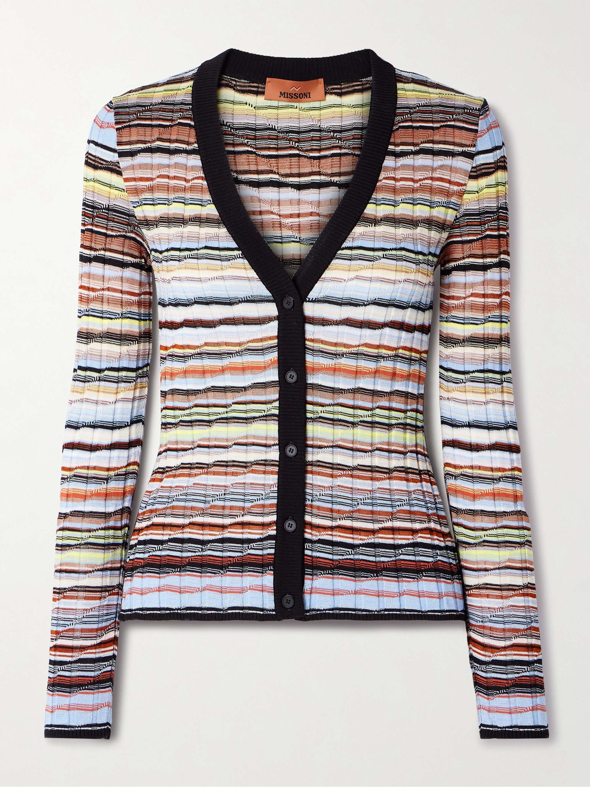Striped crochet-knit cotton-blend cardigan view
