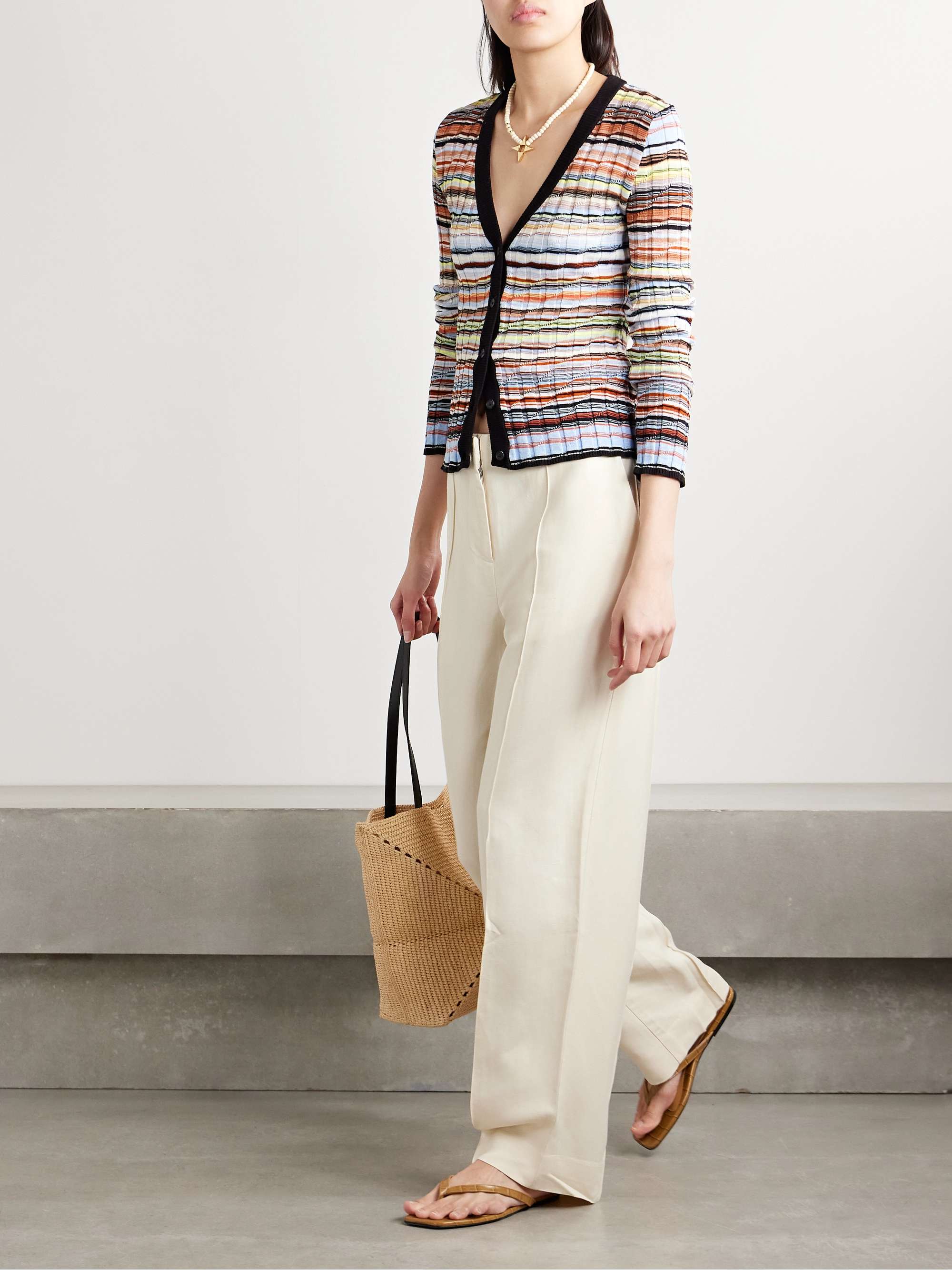 Striped crochet-knit cotton-blend cardigan view