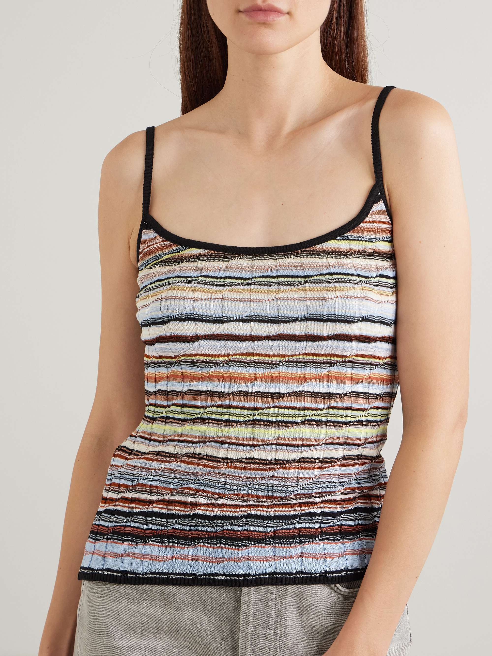 Striped ribbed metallic cotton-blend tank view