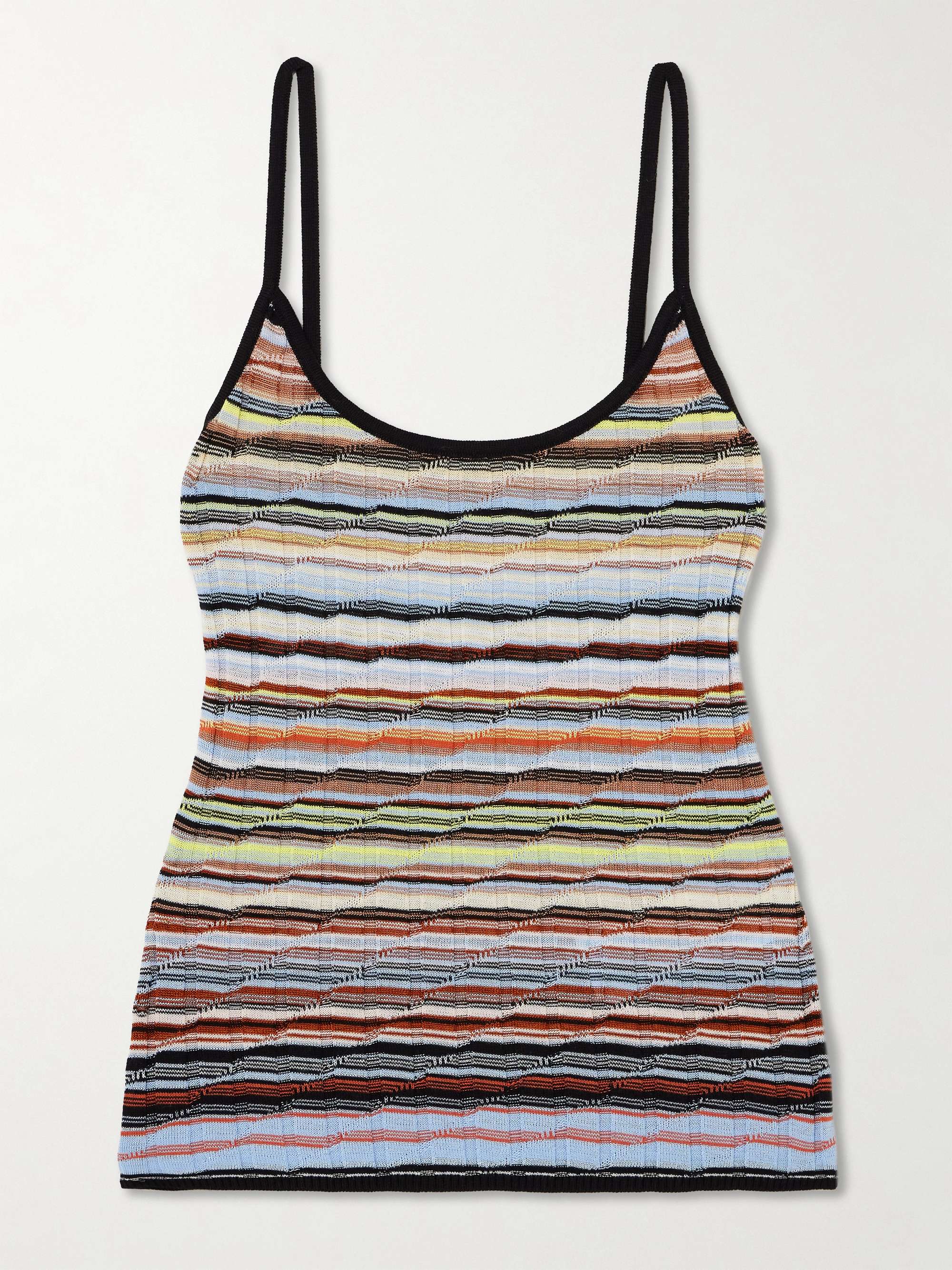 Striped ribbed metallic cotton-blend tank view