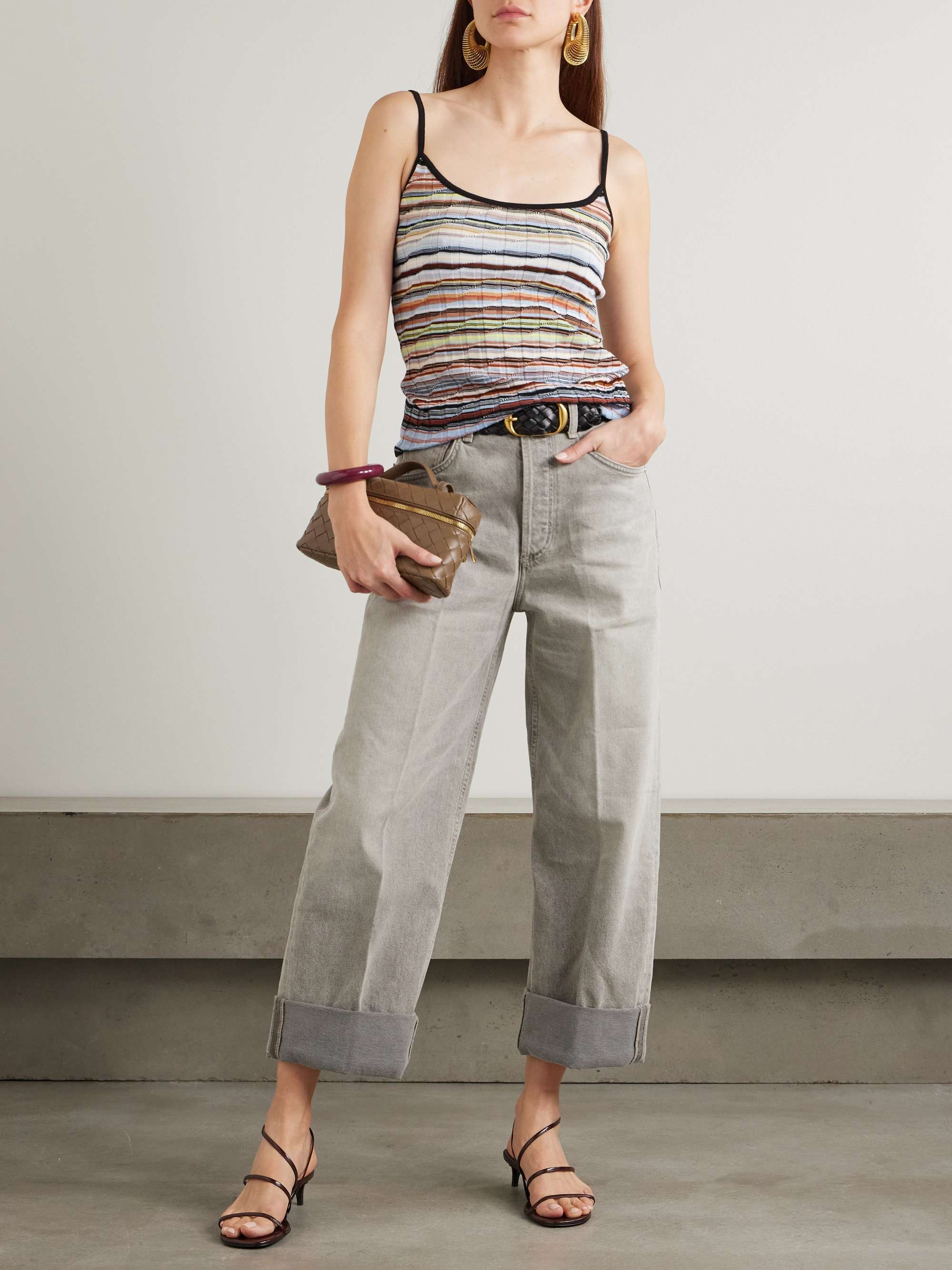 Striped ribbed metallic cotton-blend tank view