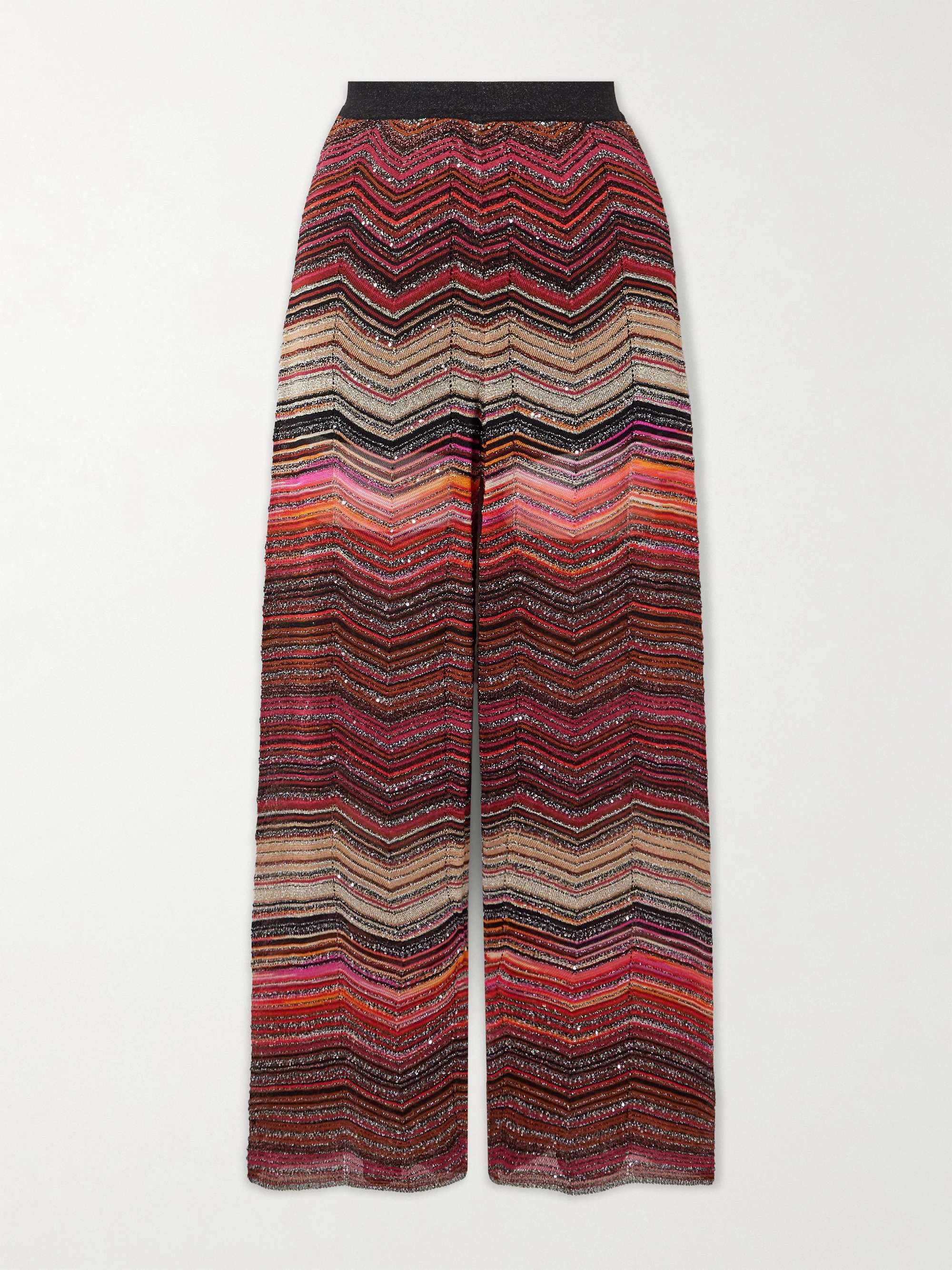 Mare sequined striped metallic crochet-knit wide-leg pants view