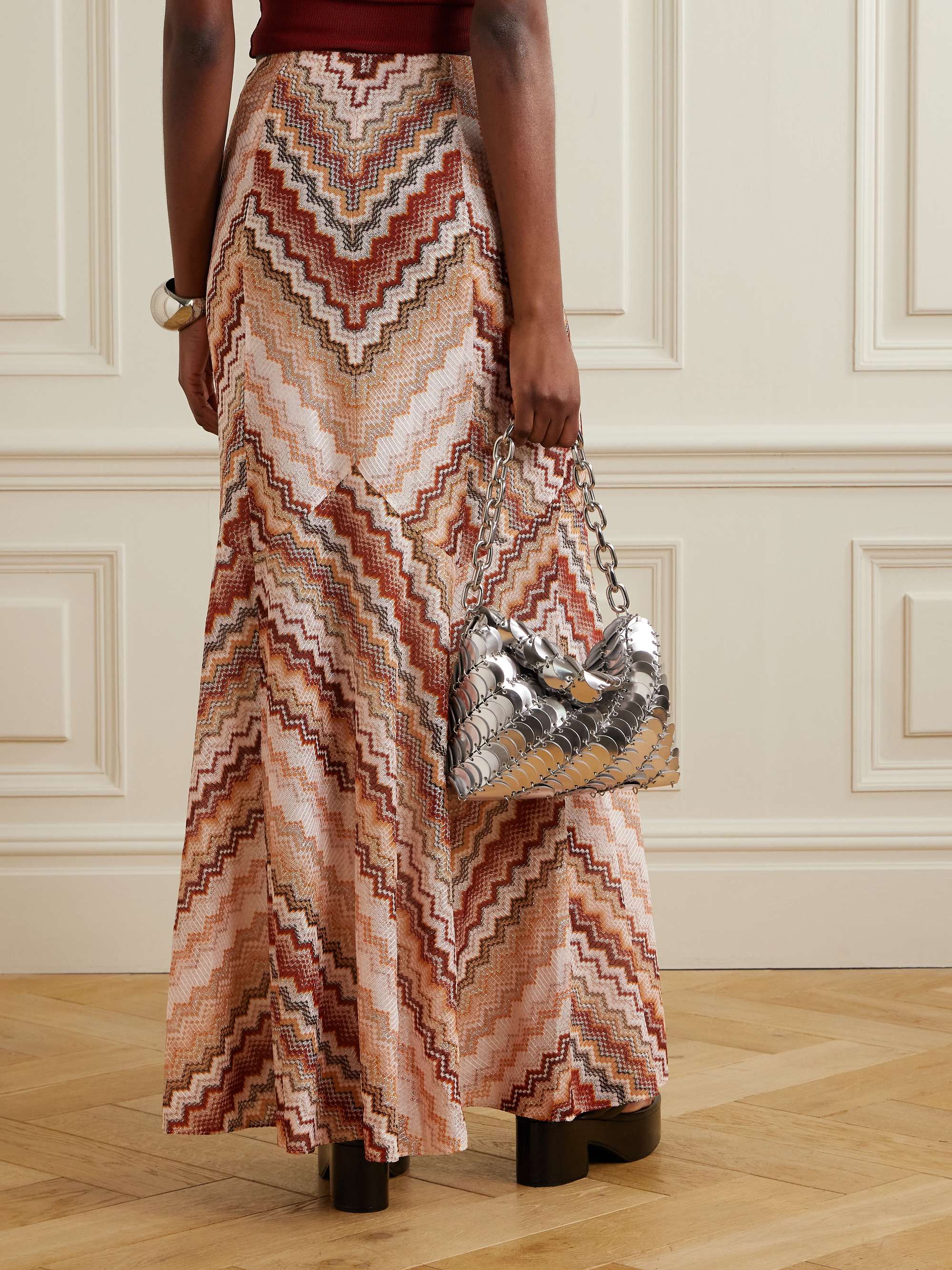 Mare striped metallic crochet-knit maxi skirt view