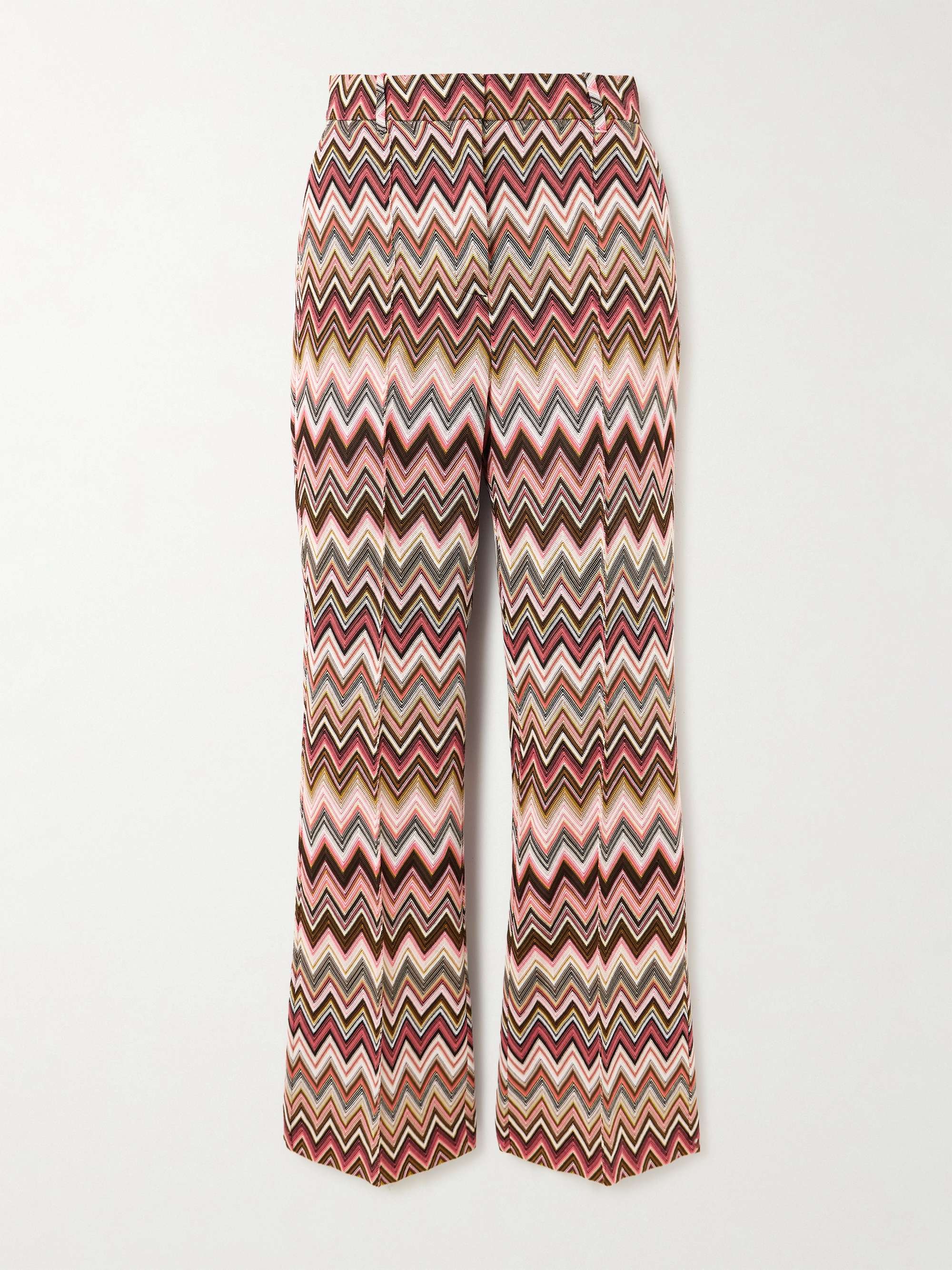 Metallic cotton-blend crochet-knit flared pants view