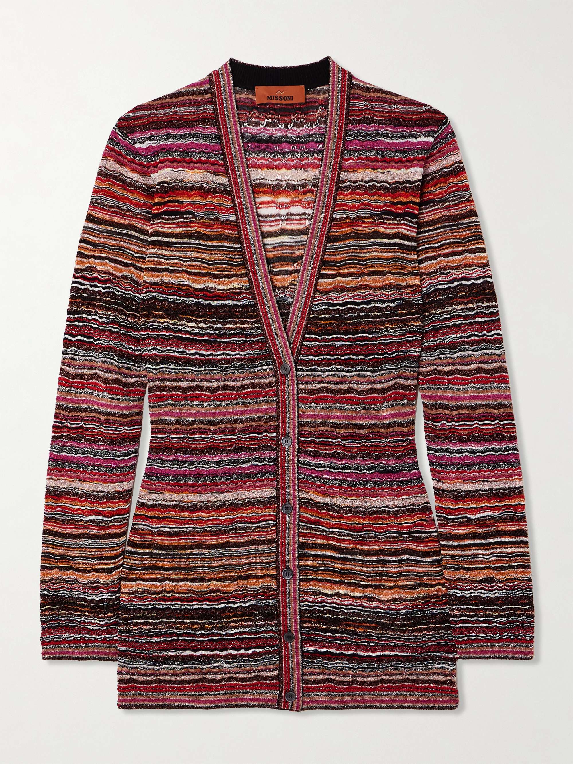 Striped metallic crochet-knit cardigan view
