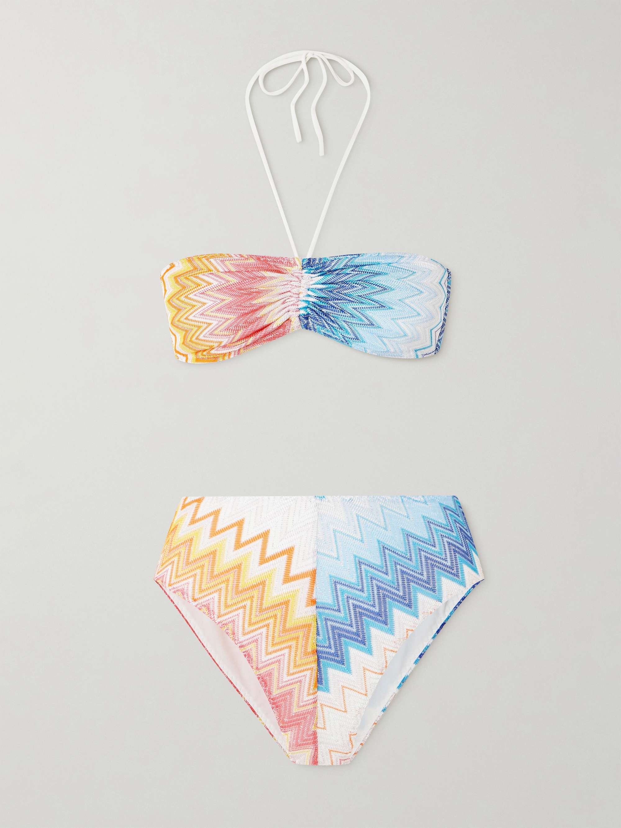 Mare gathered metallic striped crochet-knit bikini view