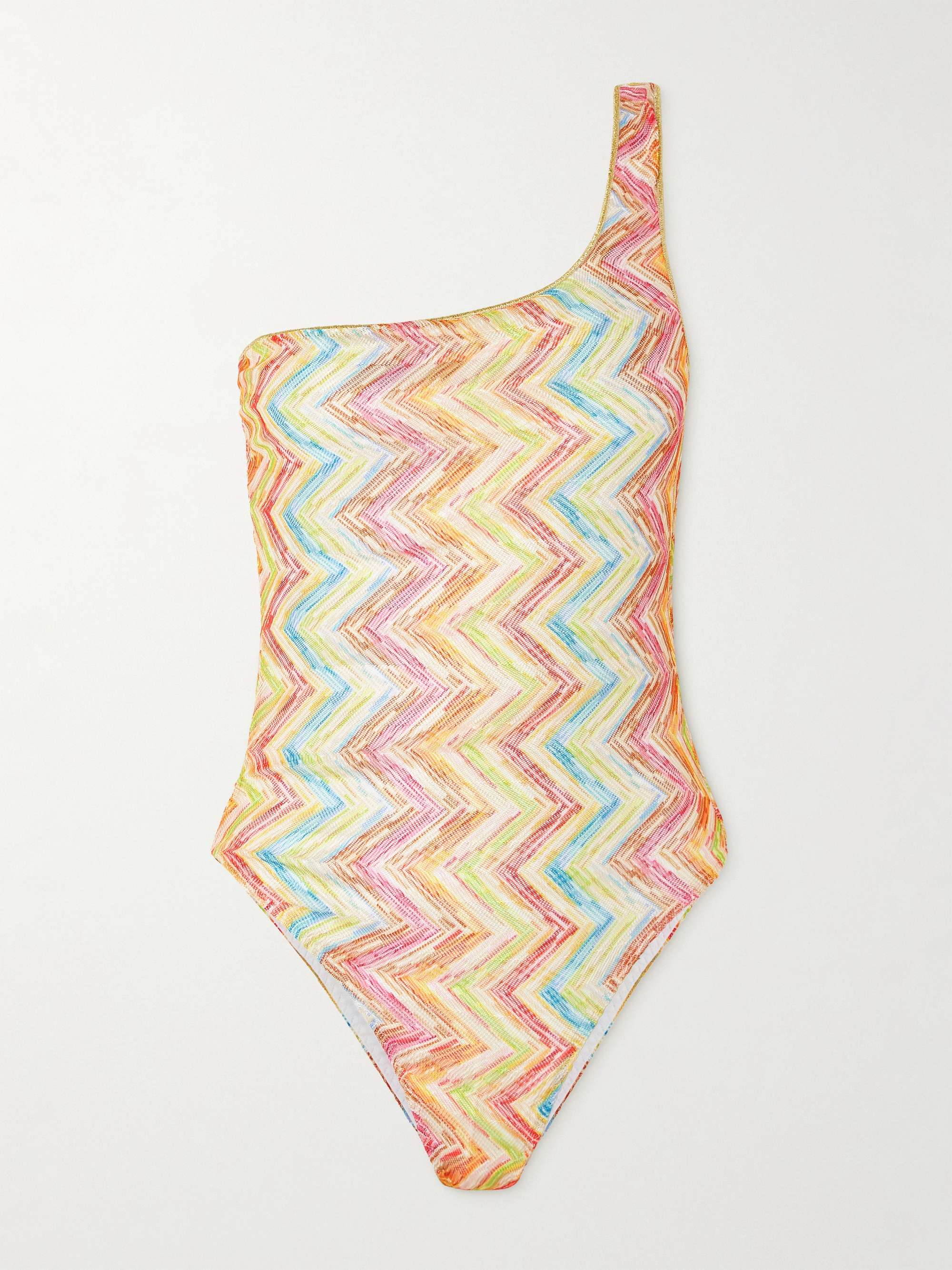 Mare one-shoulder striped crochet-knit swimsuit view