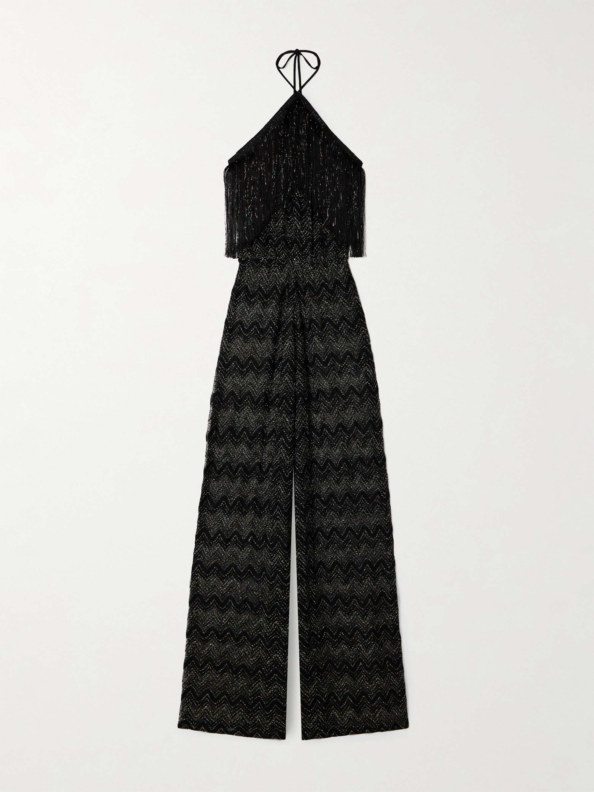 Mare fringed metallic crochet-knit halterneck jumpsuit view