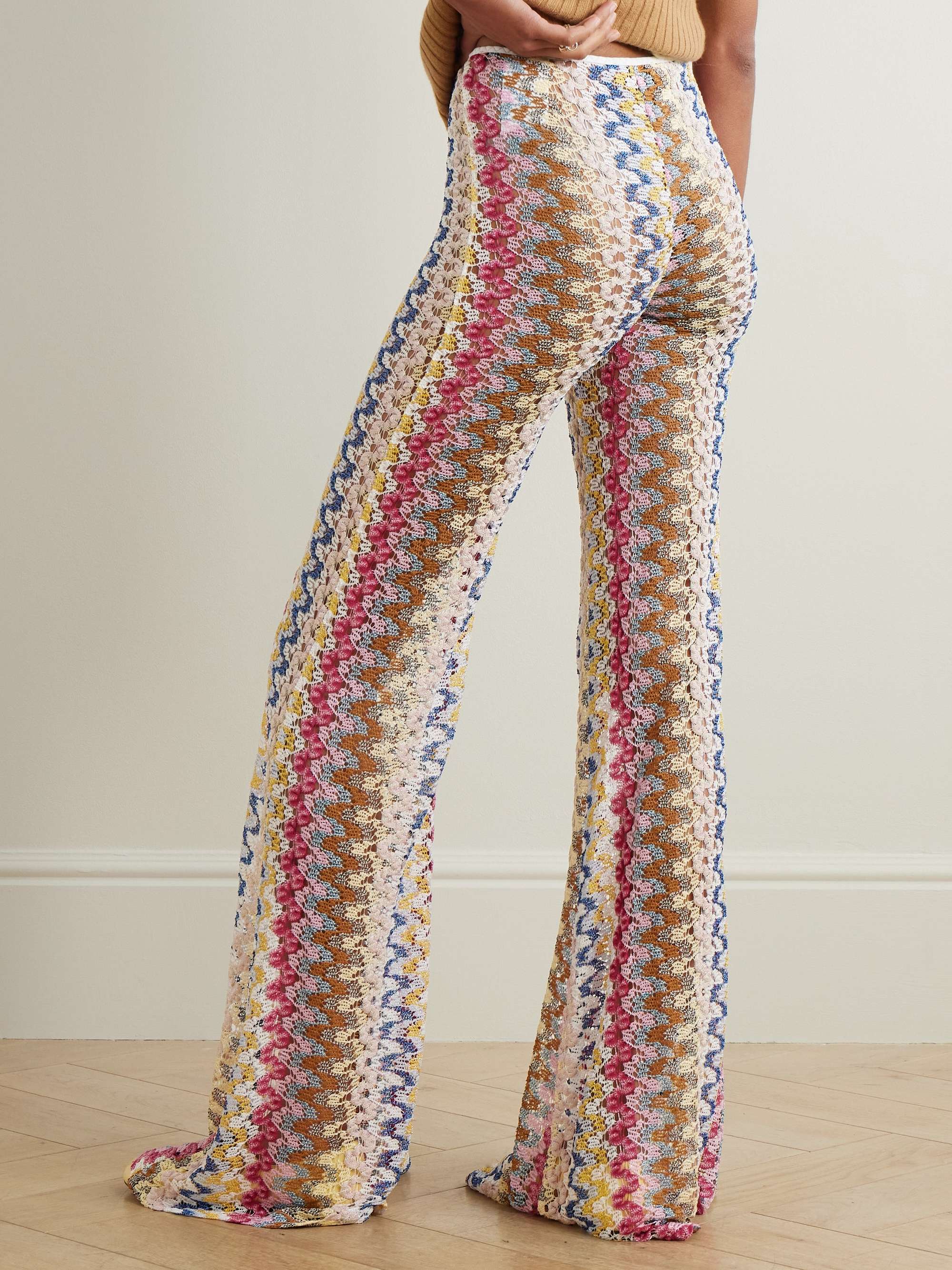 Metallic crochet-knit flared pants view