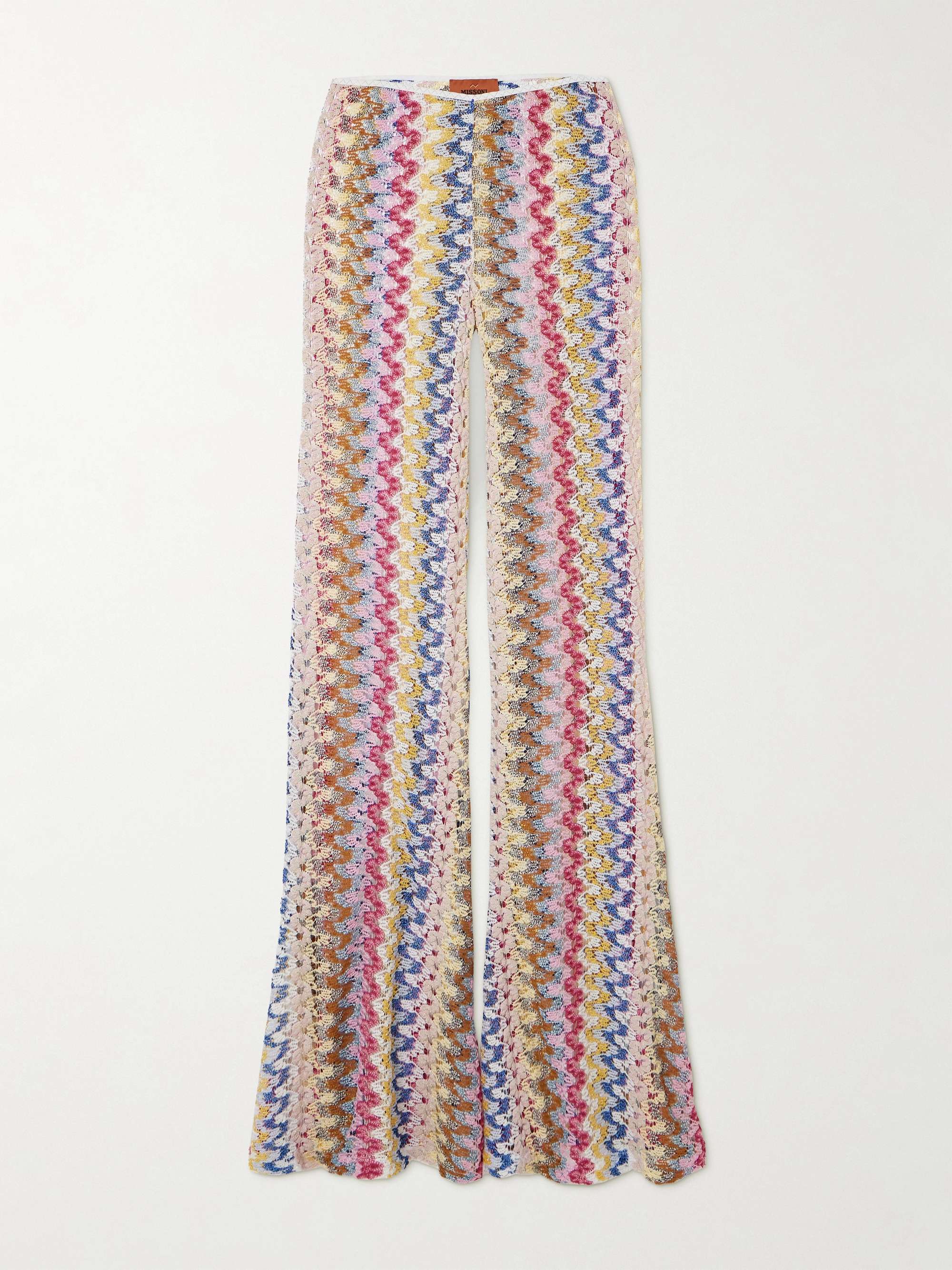 Metallic crochet-knit flared pants view