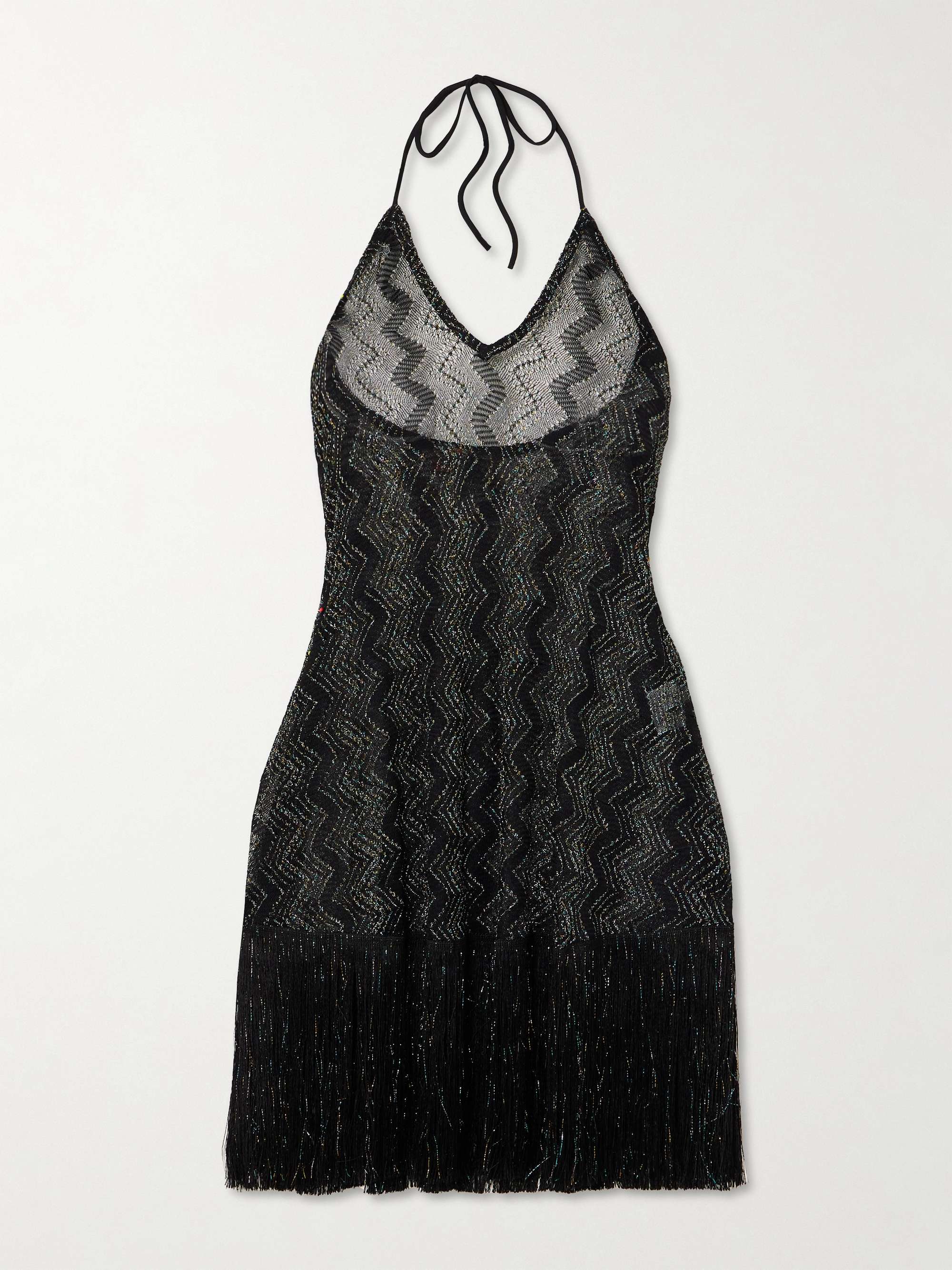 Mare fringed metallic crochet-knit halterneck dress view
