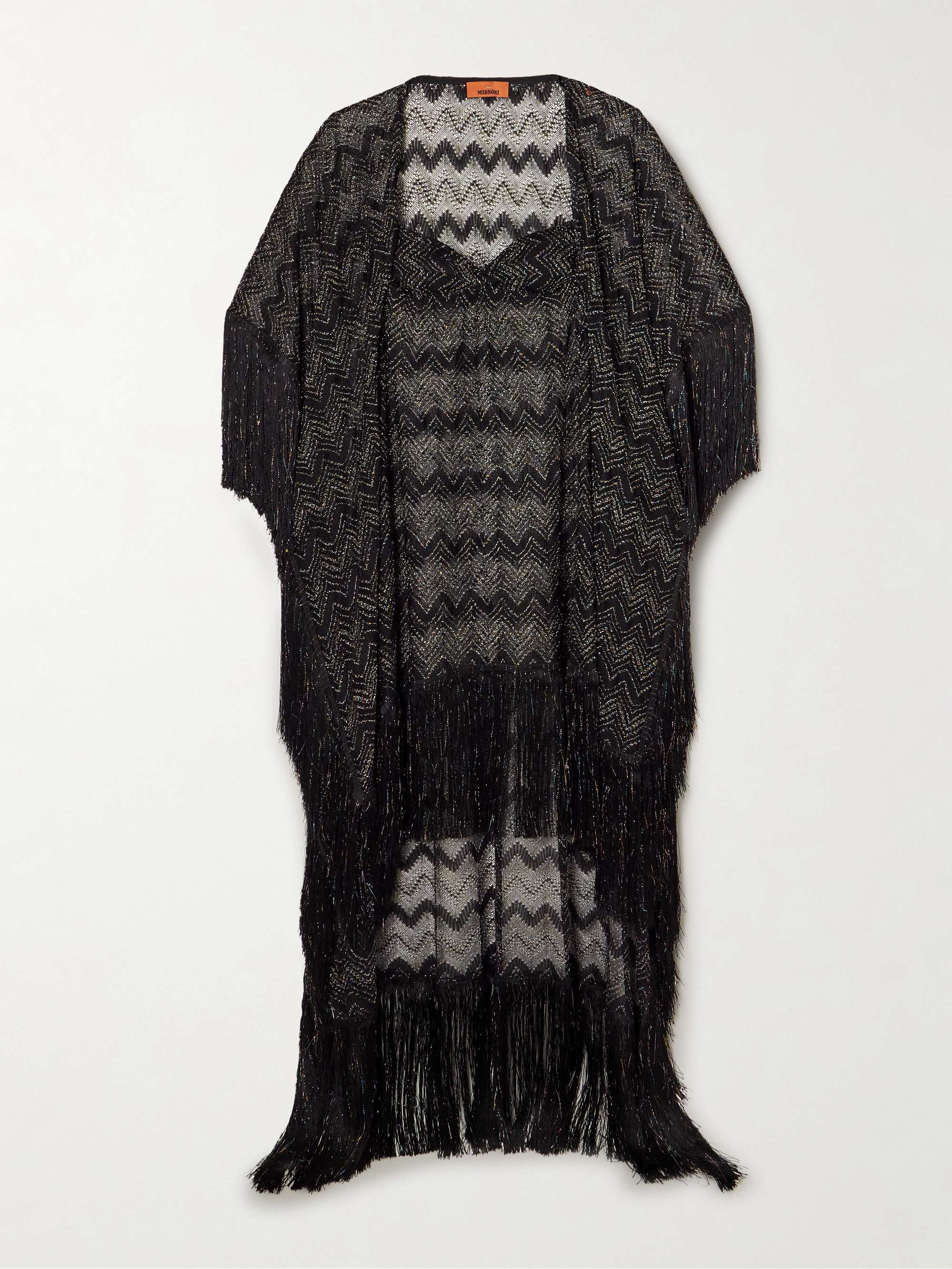 Mare fringed striped metallic crochet-knit kaftan view