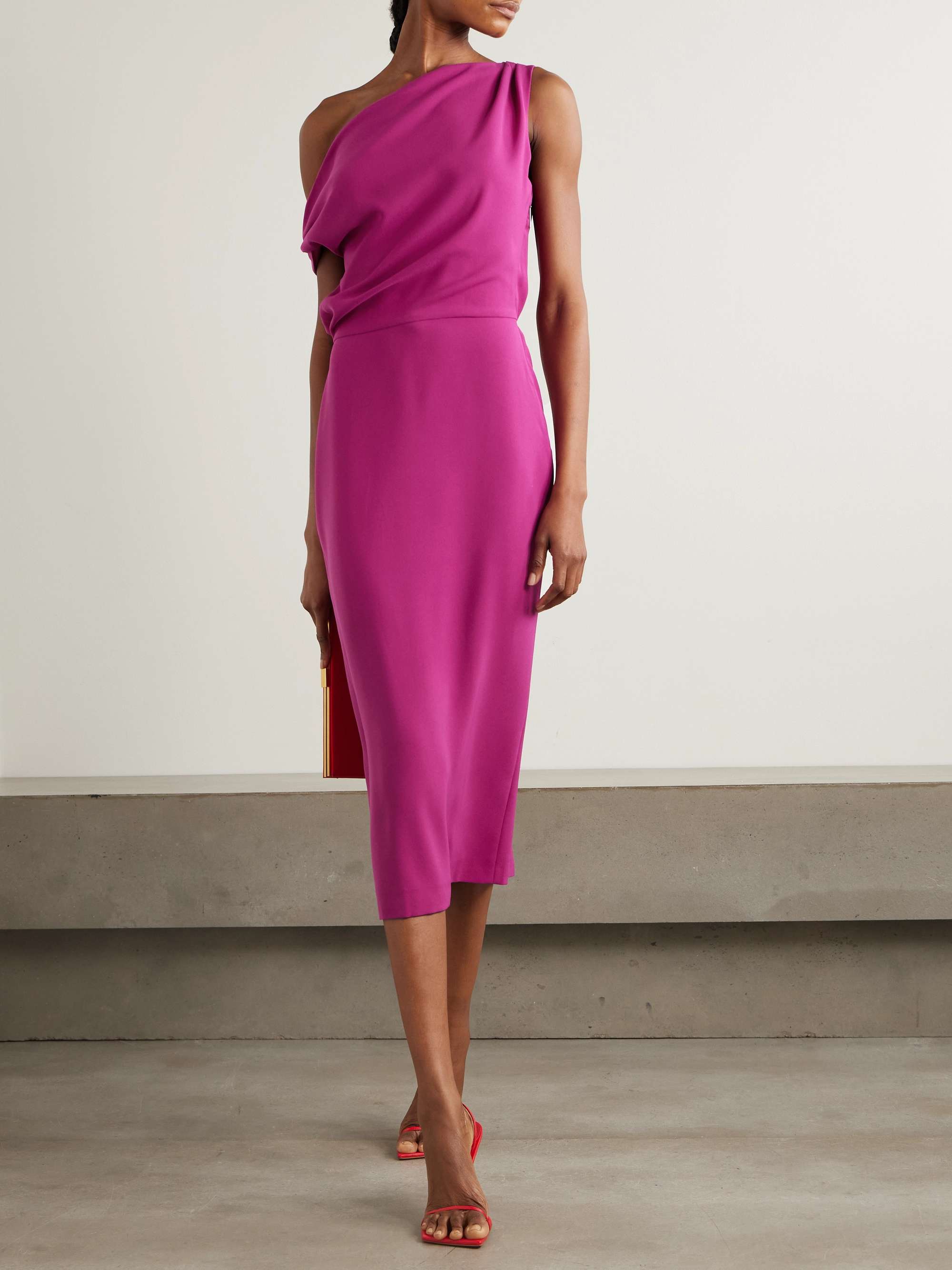 Kira one-shoulder draped crepe midi dress view