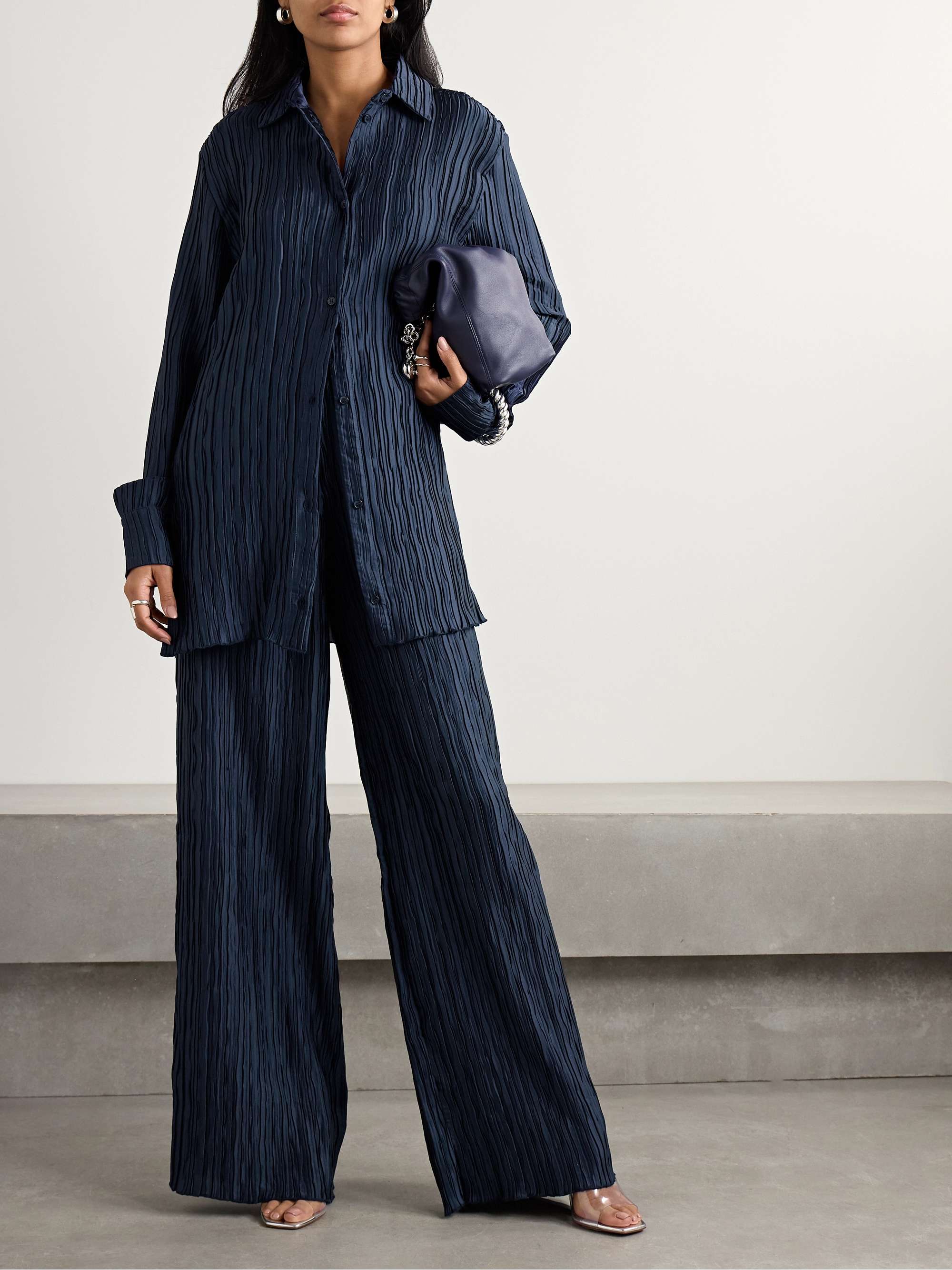 Mandrake plissé-satin wide-leg pants view