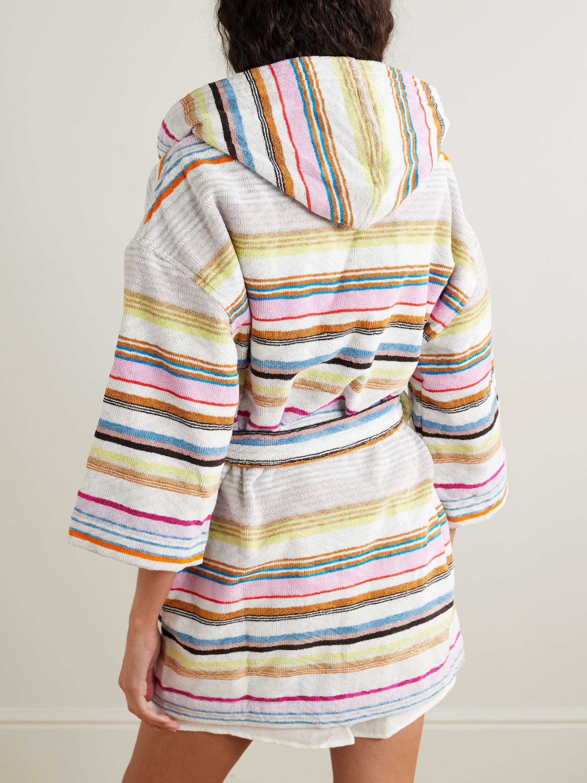 Moonshadow hooded striped metallic cotton-blend terry robe view