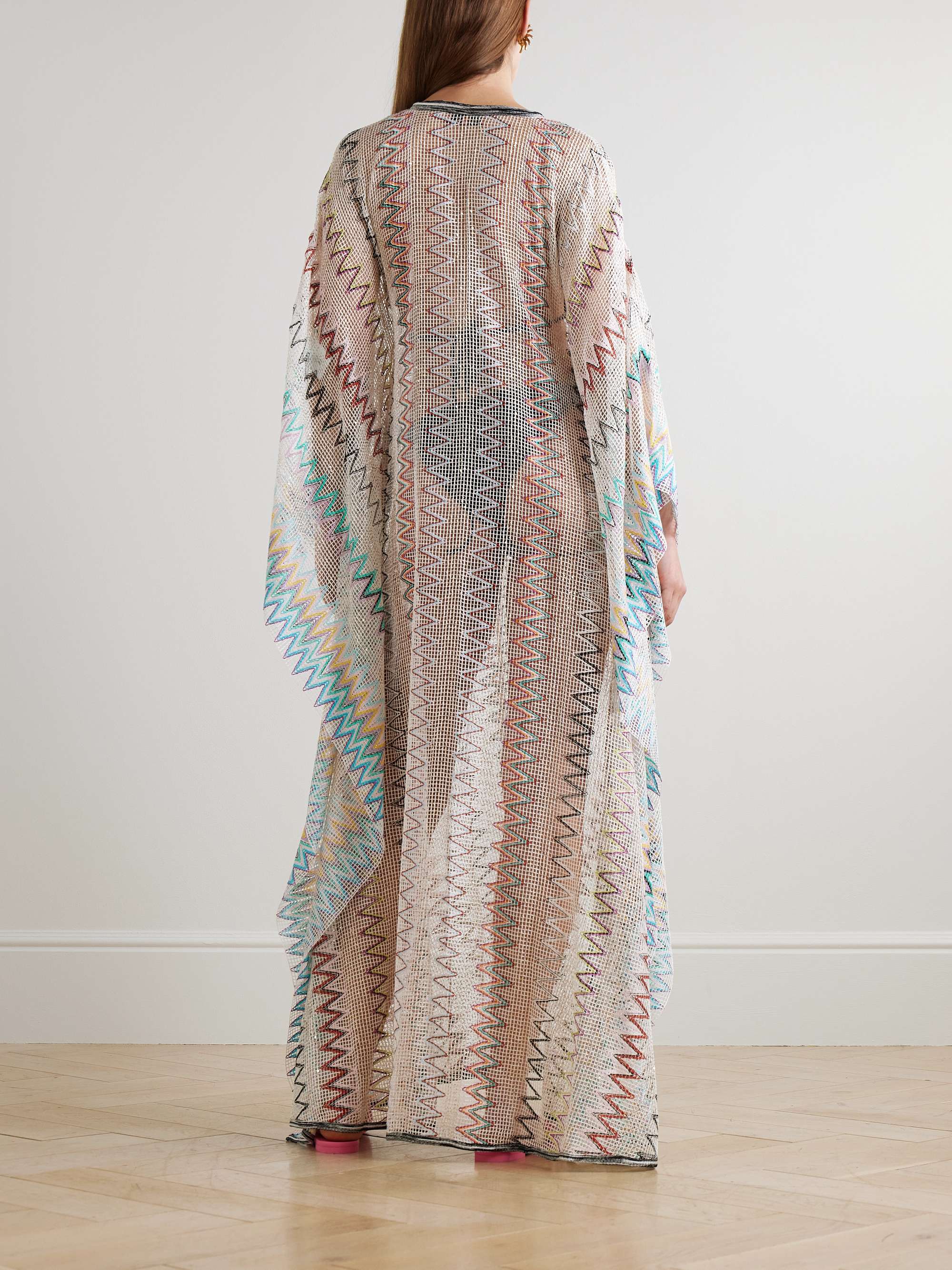 Sequined striped embroidered open-knit coverup view
