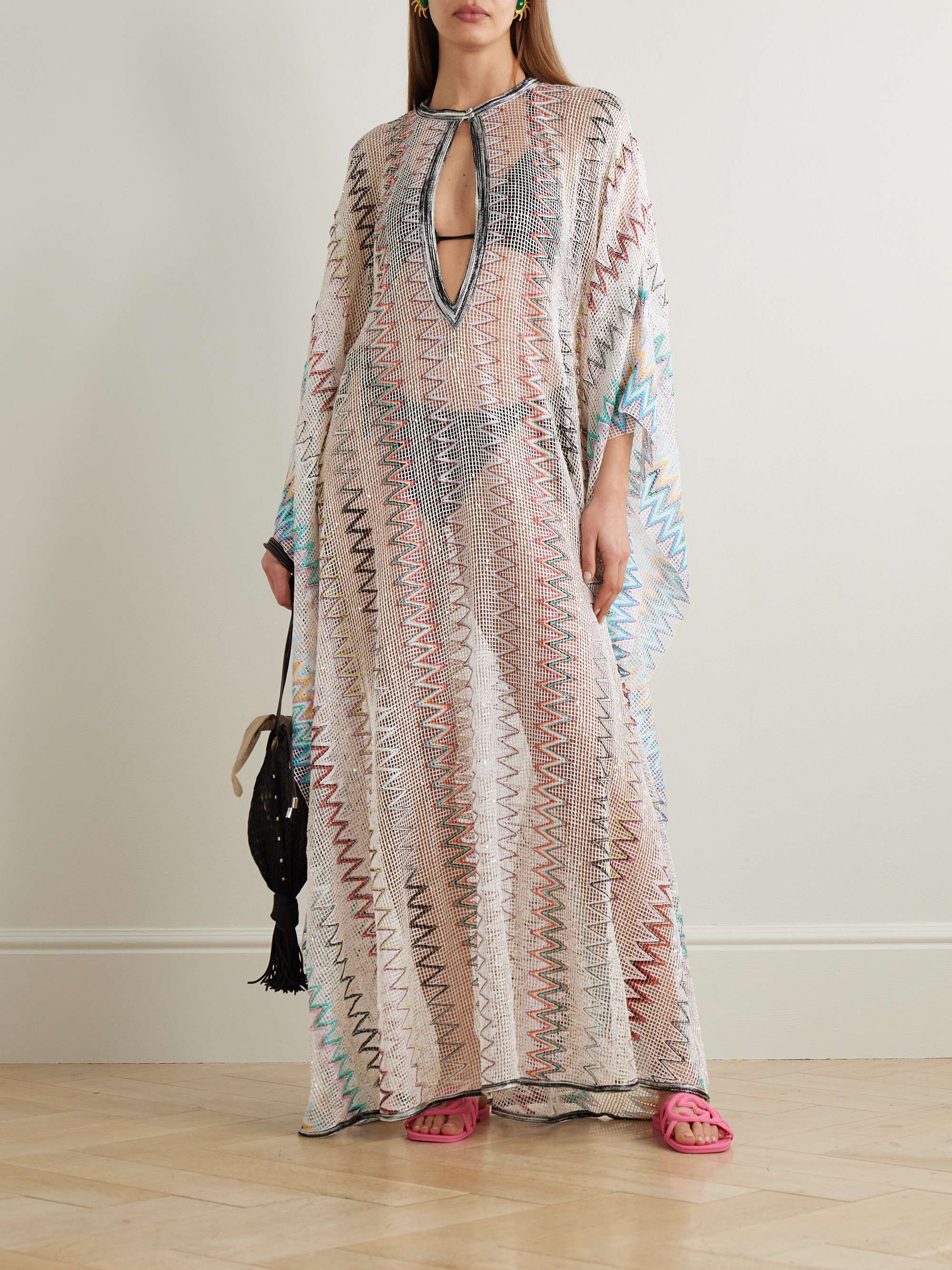 Sequined striped embroidered open-knit coverup view