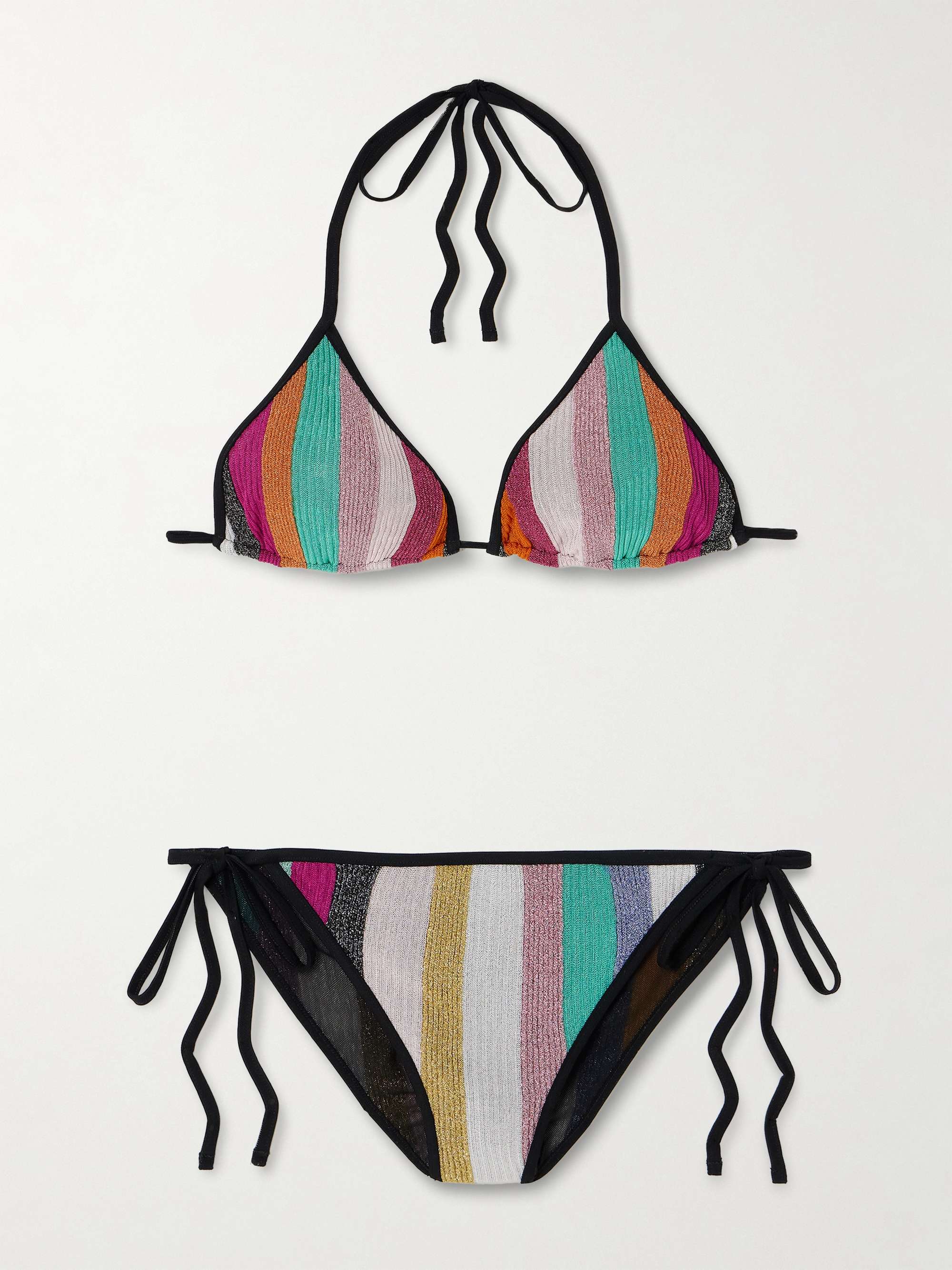 Mare striped metallic ribbed crochet-knit triangle bikini view