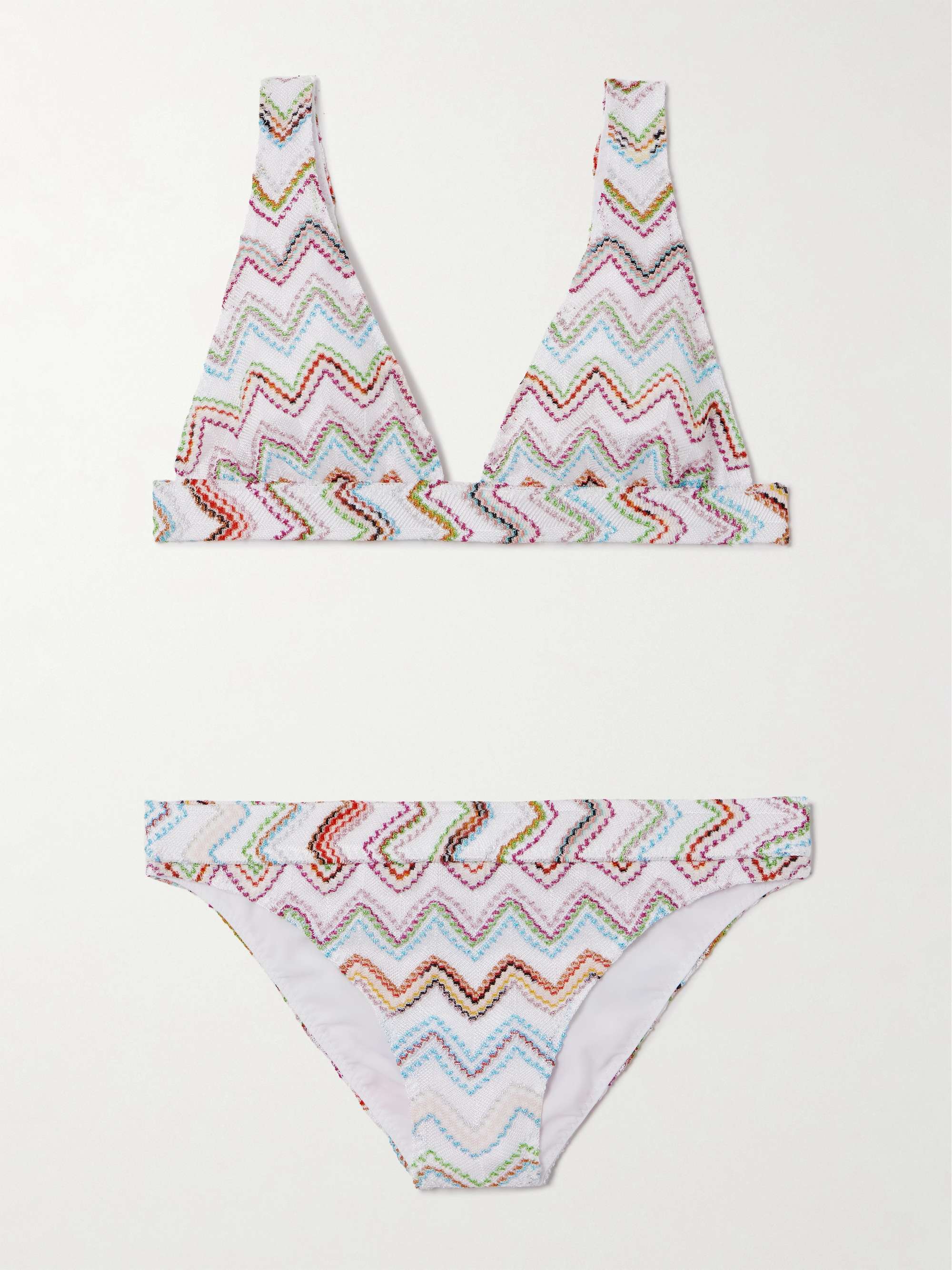 Striped metallic crochet-knit bikini view