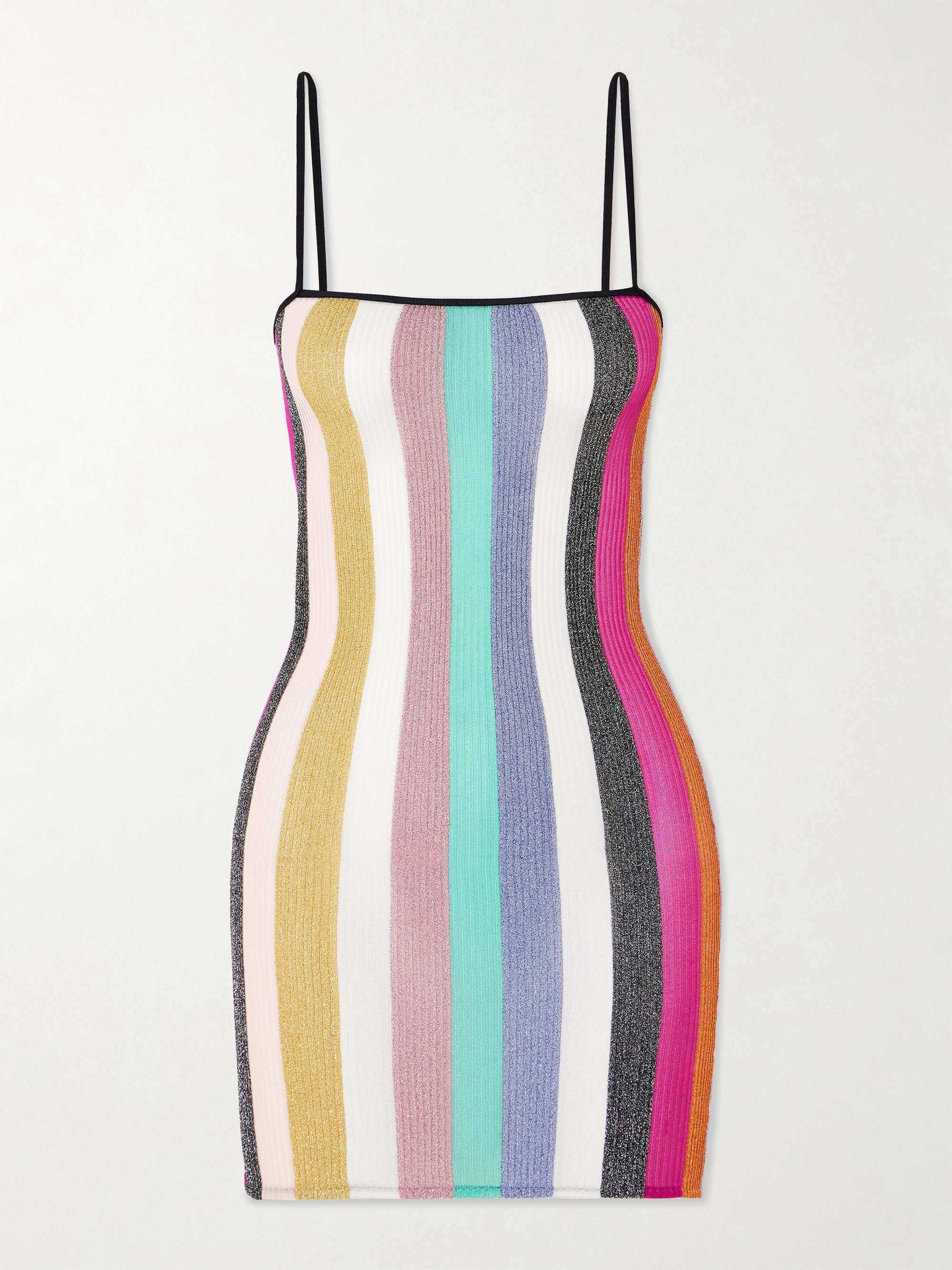 Striped metallic crochet-knit mini dress view