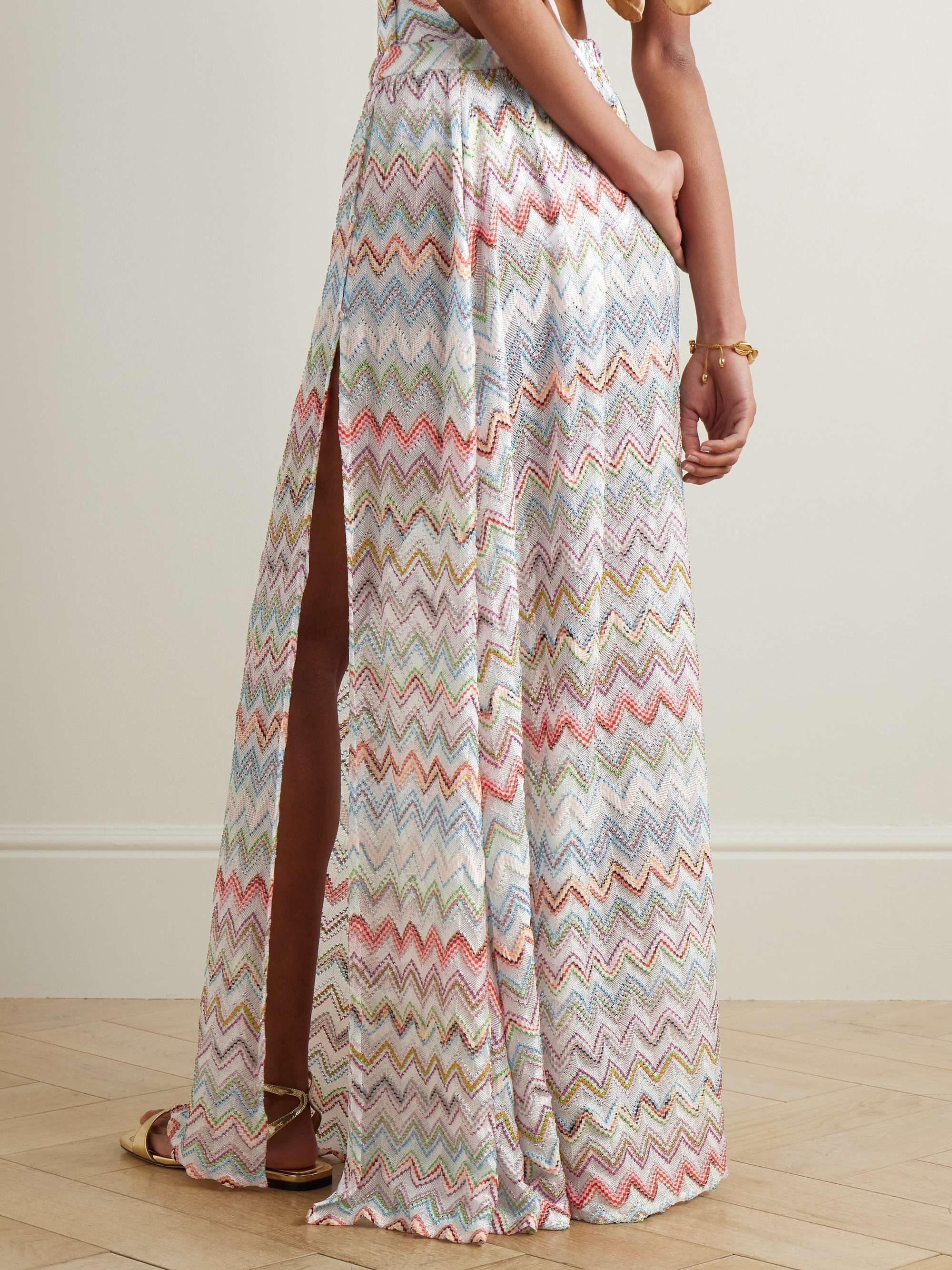 Striped metallic crochet-knit maxi skirt view