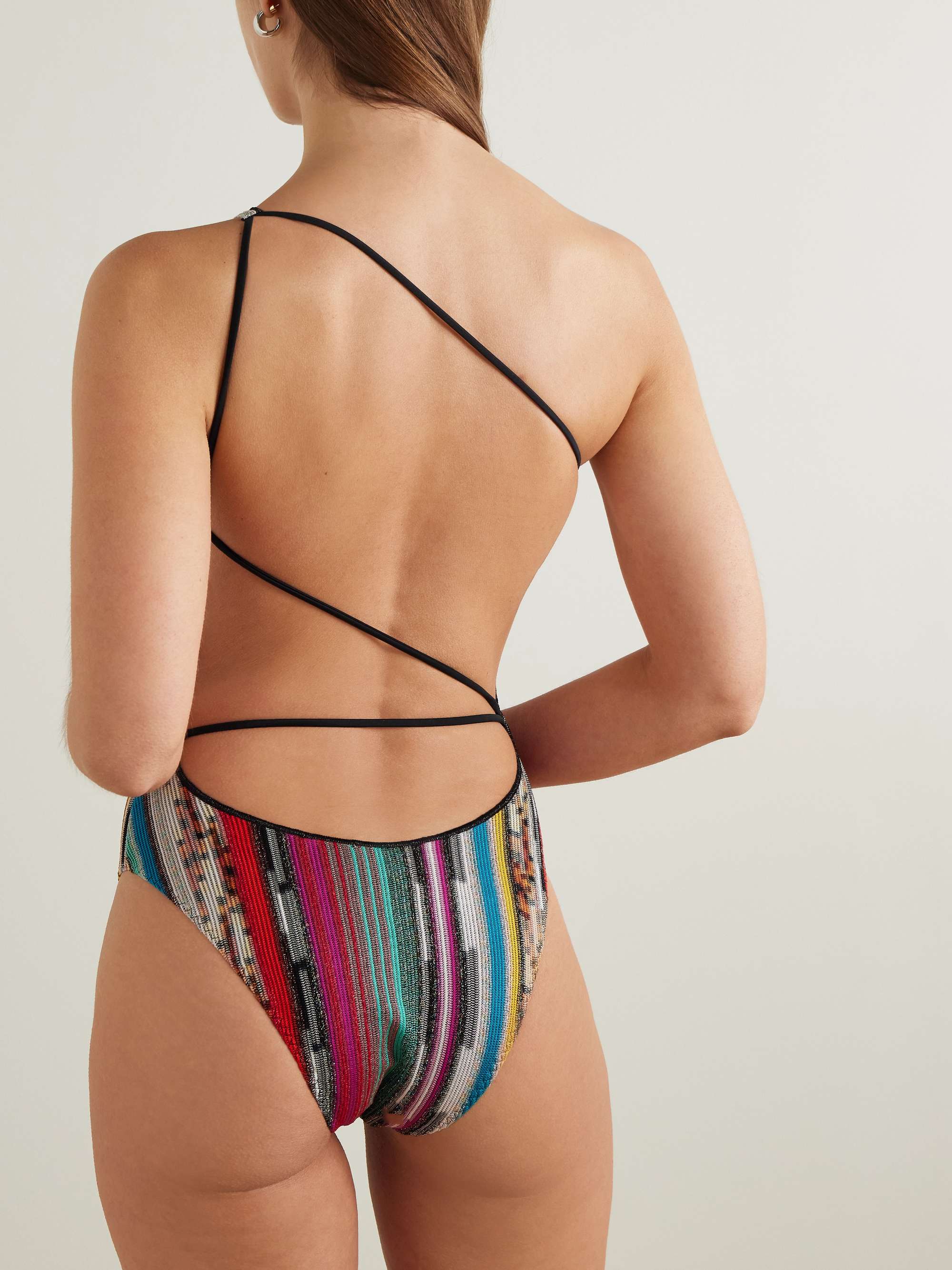 Mare one-shoulder metallic crochet-knit swimsuit view