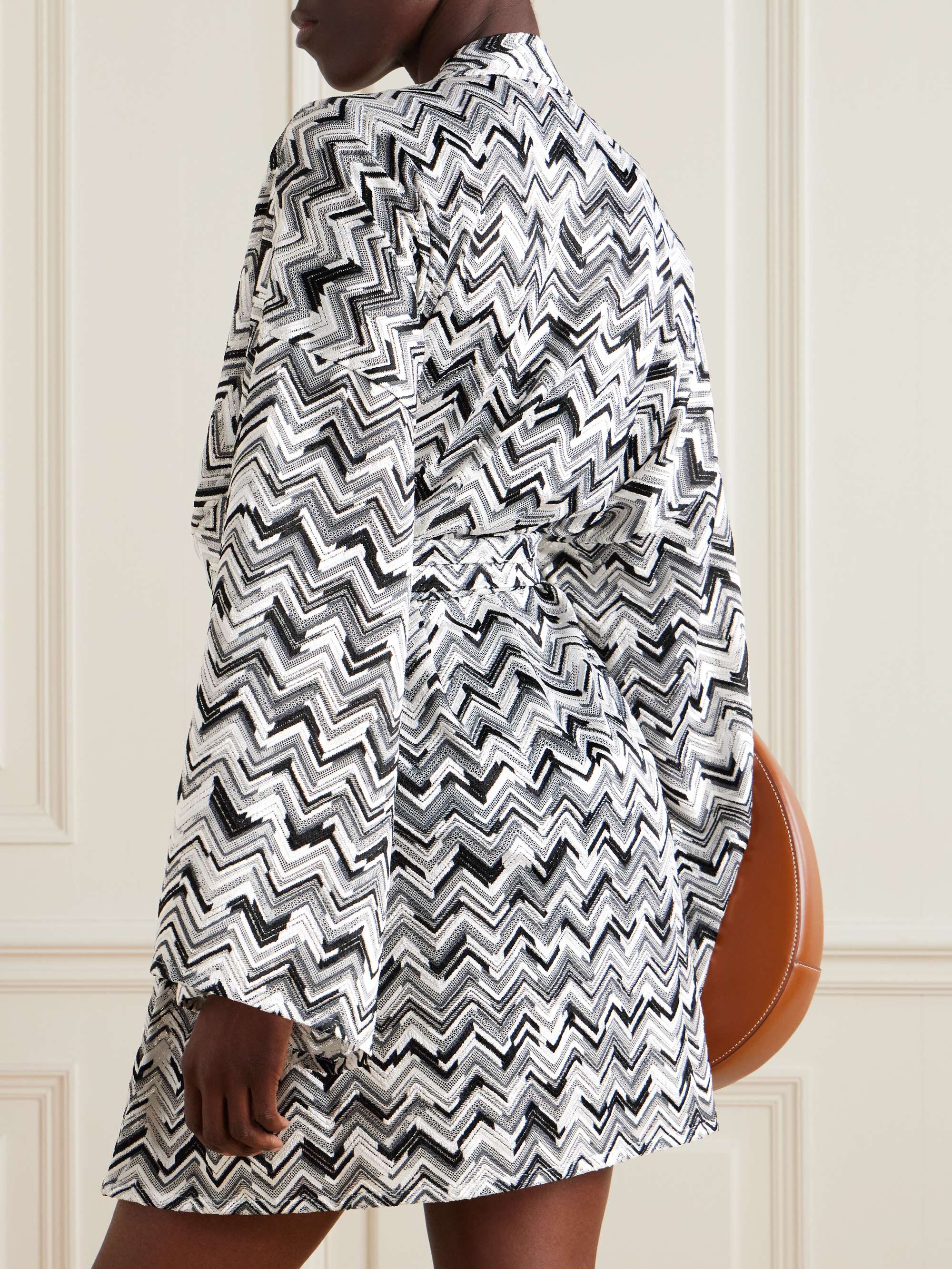 Belted striped crochet-knit robe view