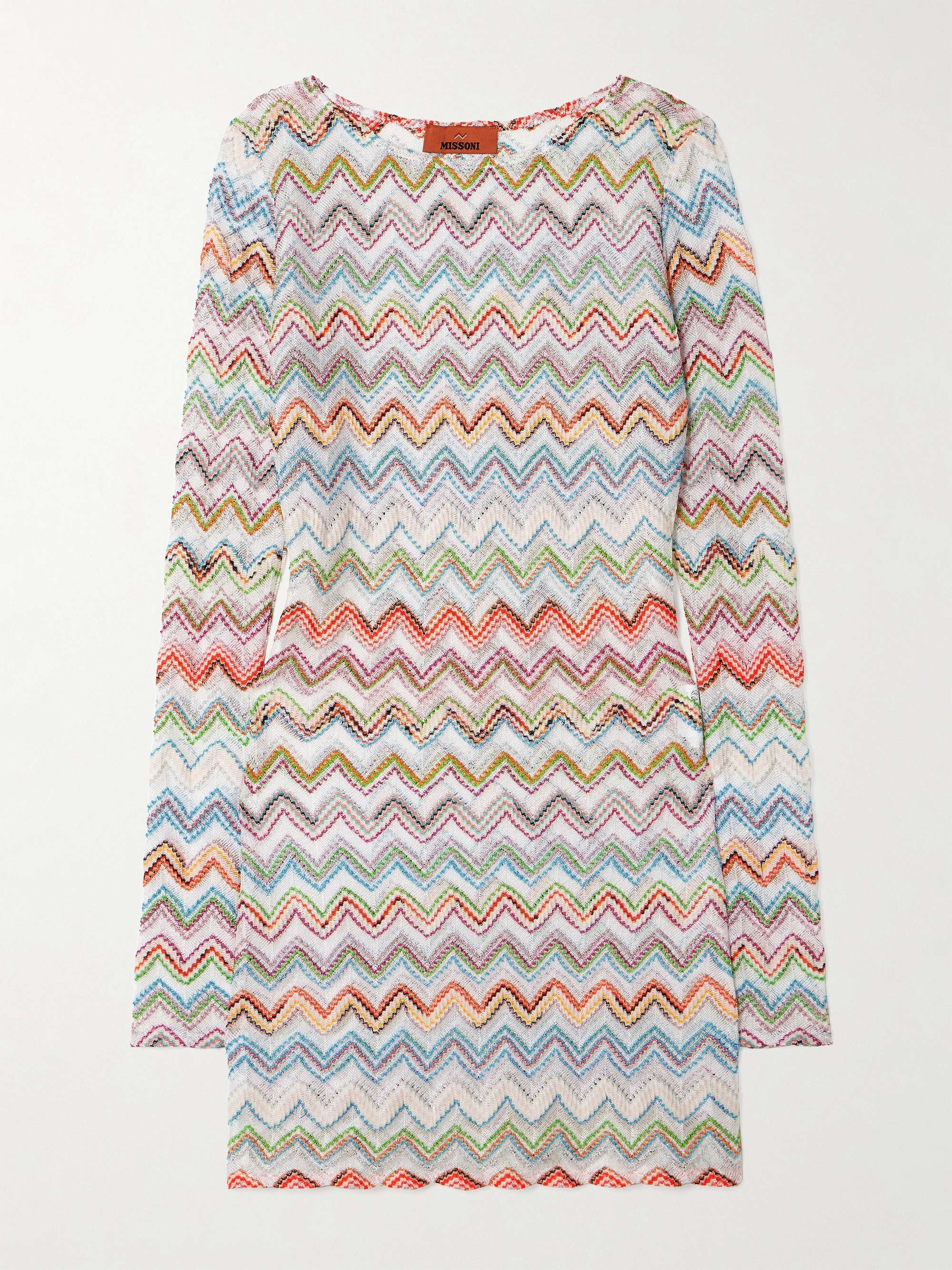Metallic crochet-knit mini dress view