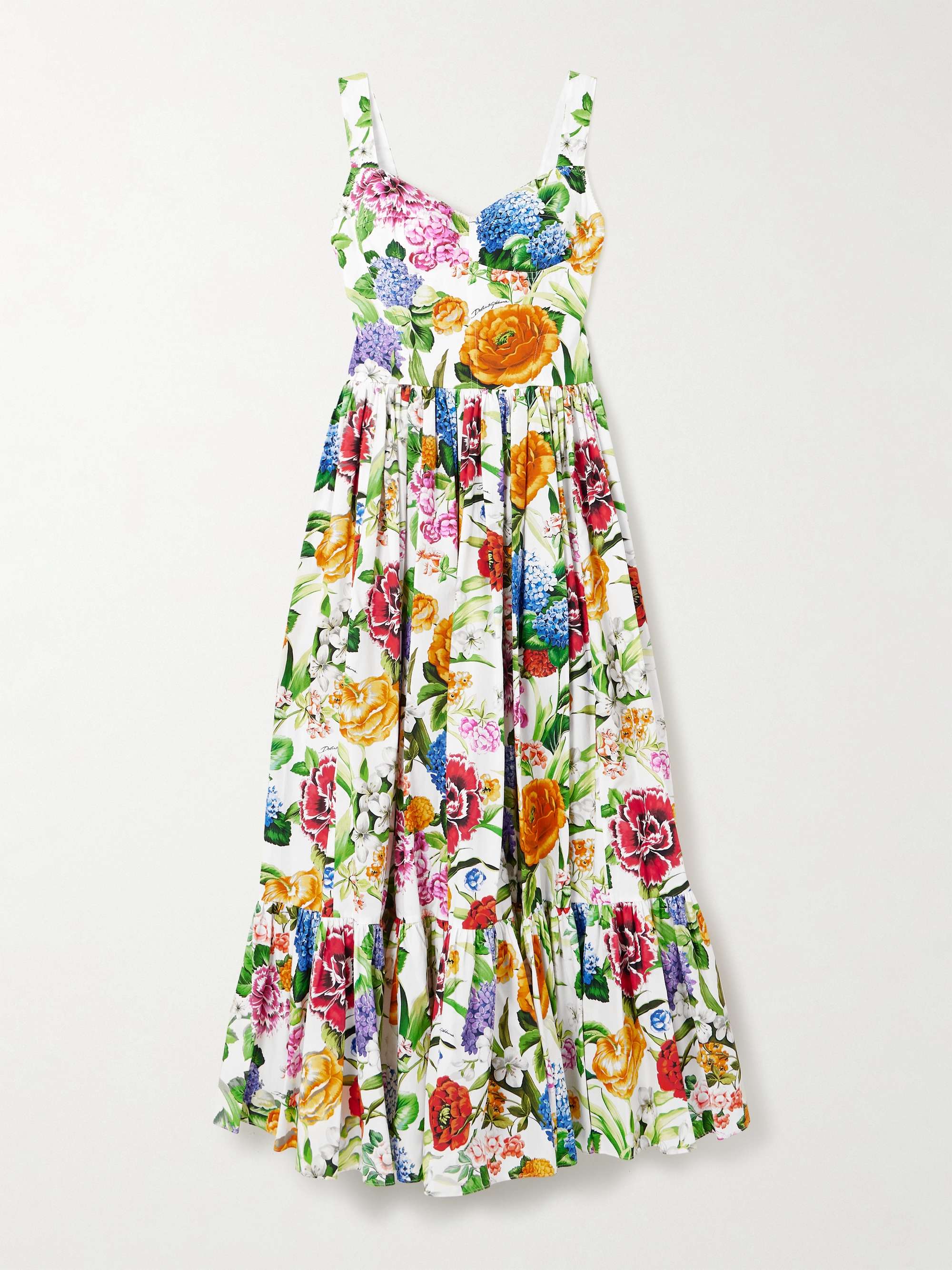 Tiered pleated floral-print cotton-poplin midi dress view