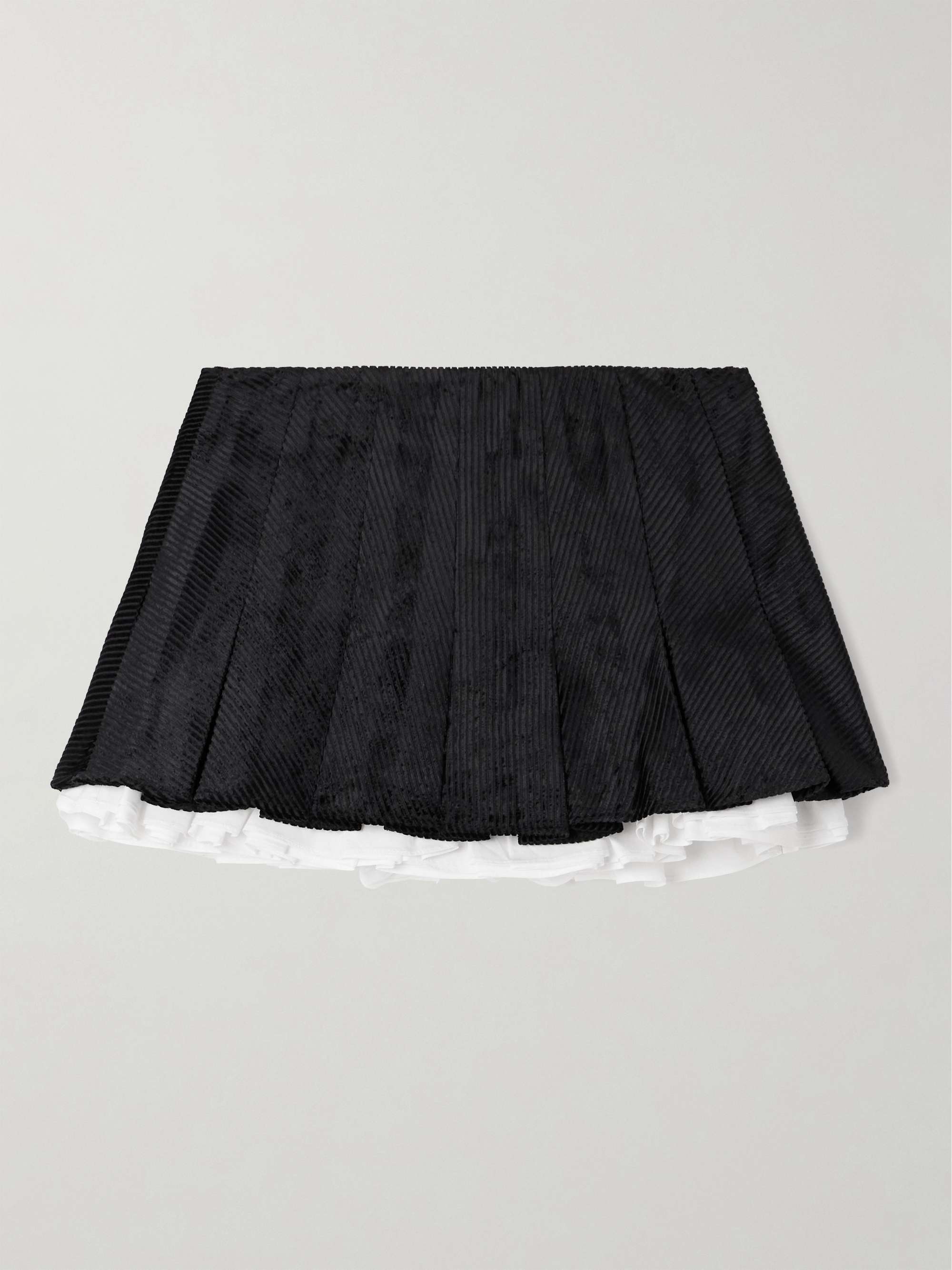 Layered pleated cotton poplin-trimmed corduroy mini skirt view