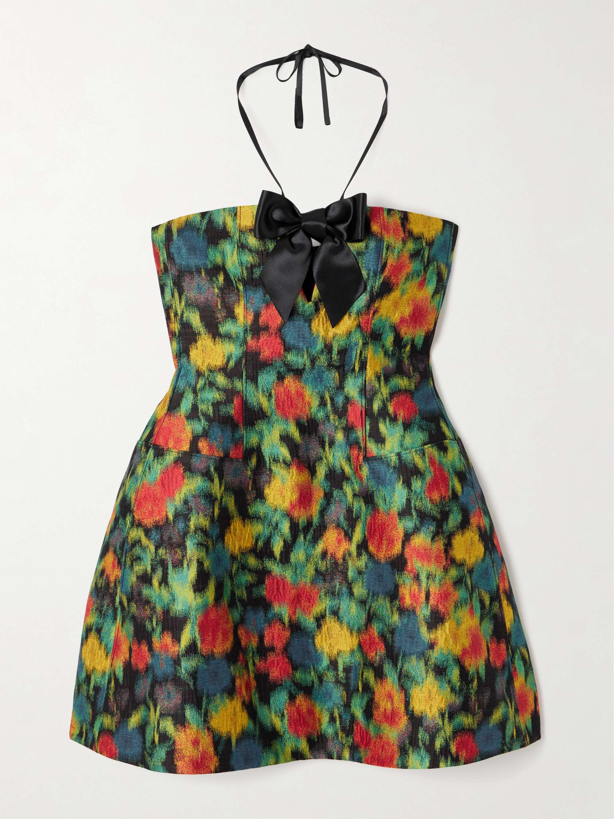 Bow-embellished brocade mini dress view