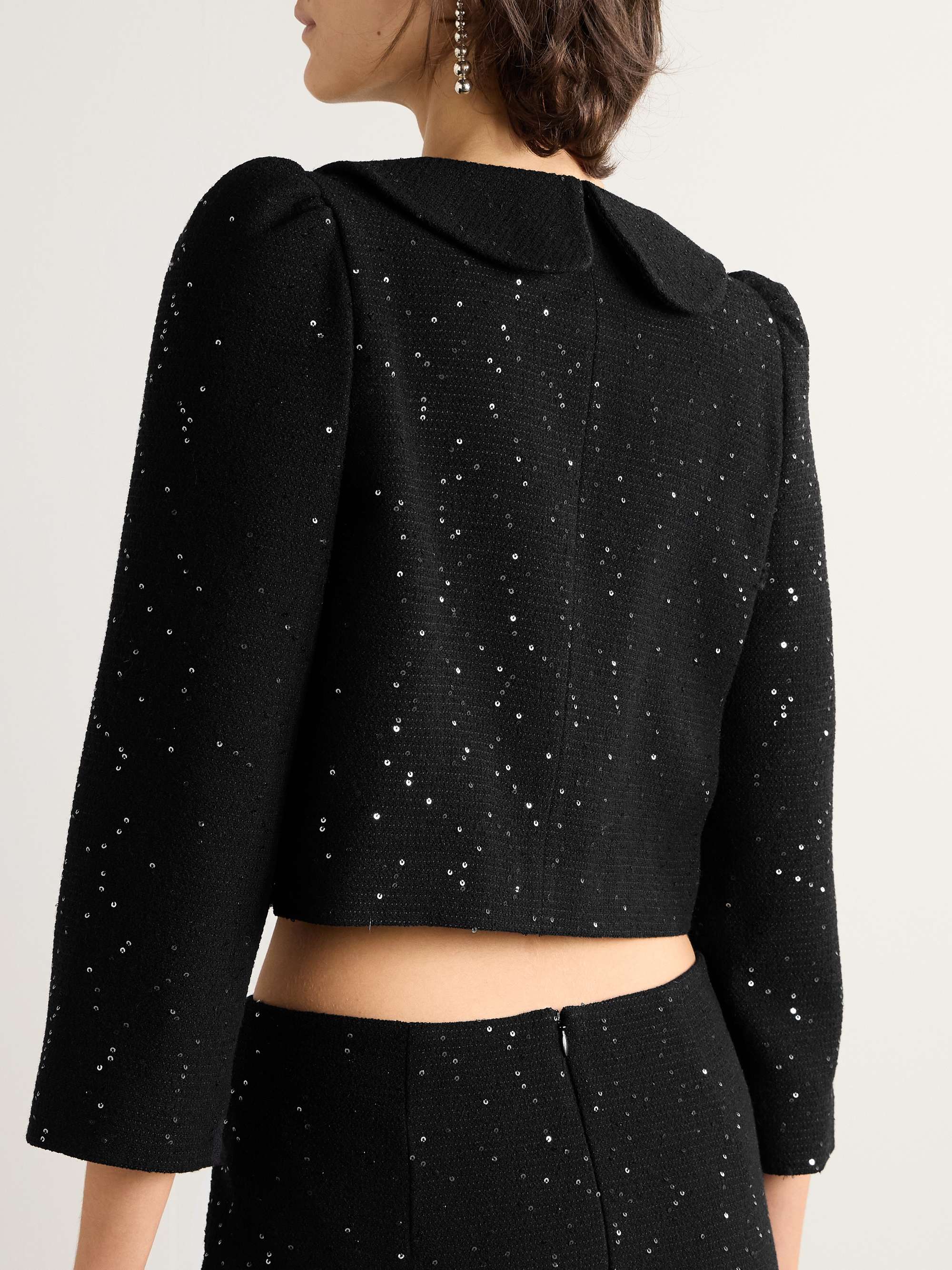 Cropped sequined wool-blend tweed jacket view