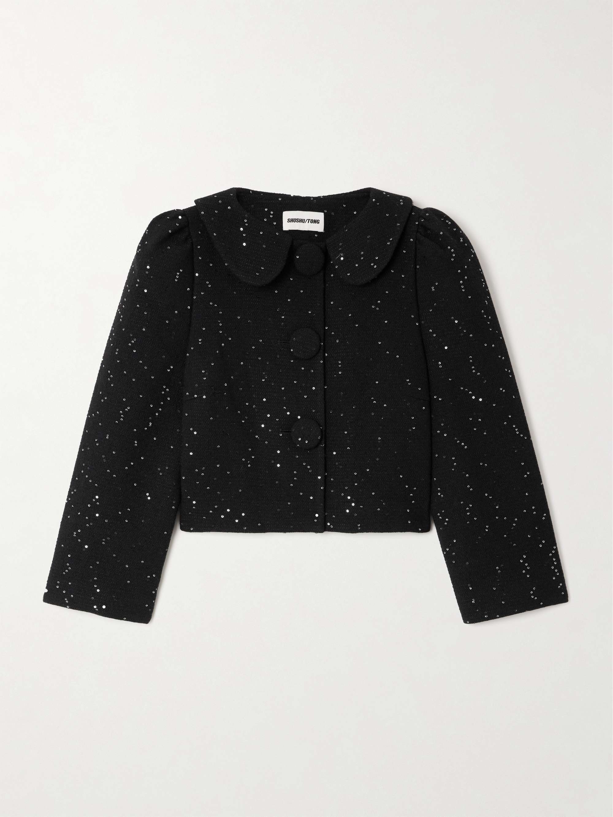 Cropped sequined wool-blend tweed jacket view