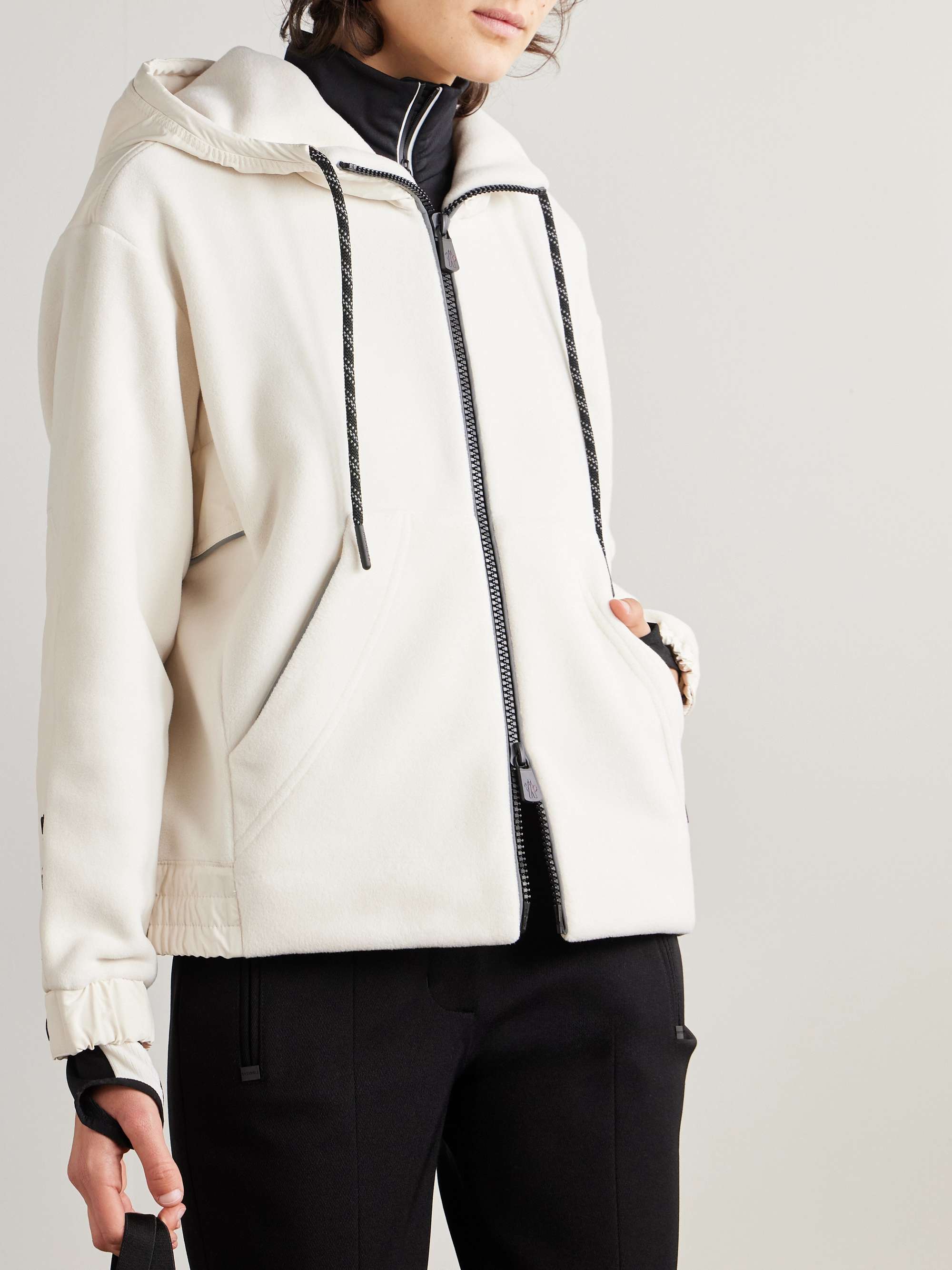 Hooded shell-trimmed fleece ski jacket view