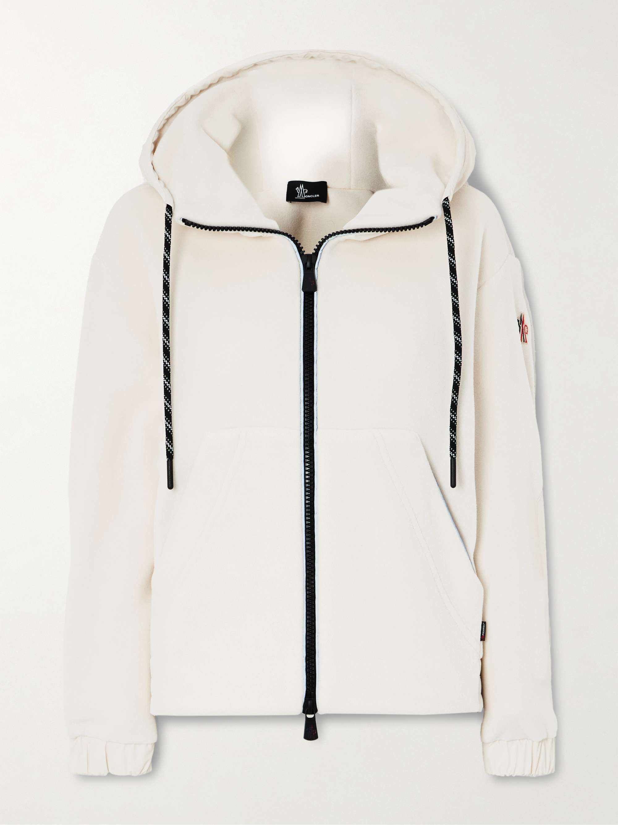 Hooded shell-trimmed fleece ski jacket view