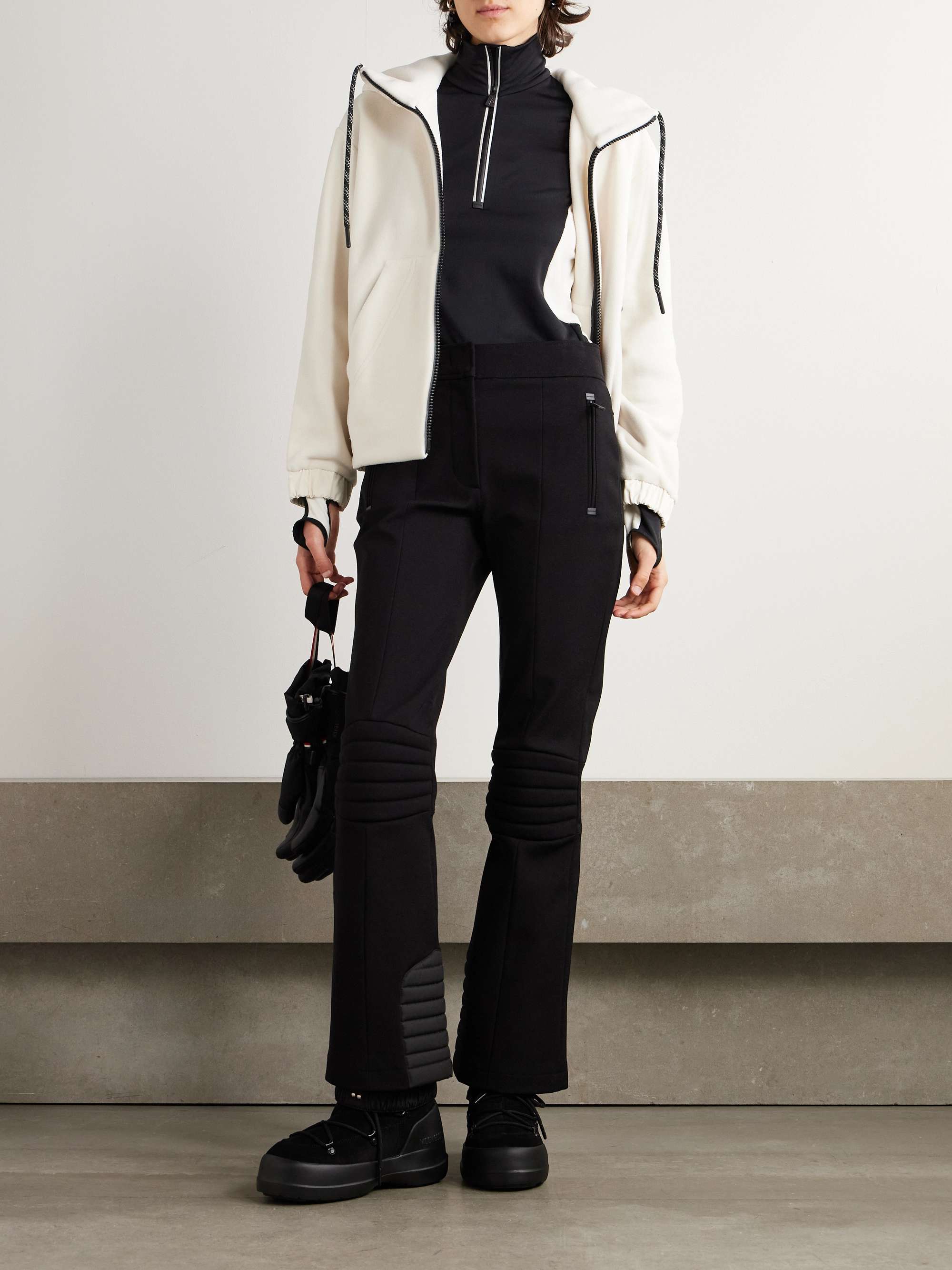Hooded shell-trimmed fleece ski jacket view