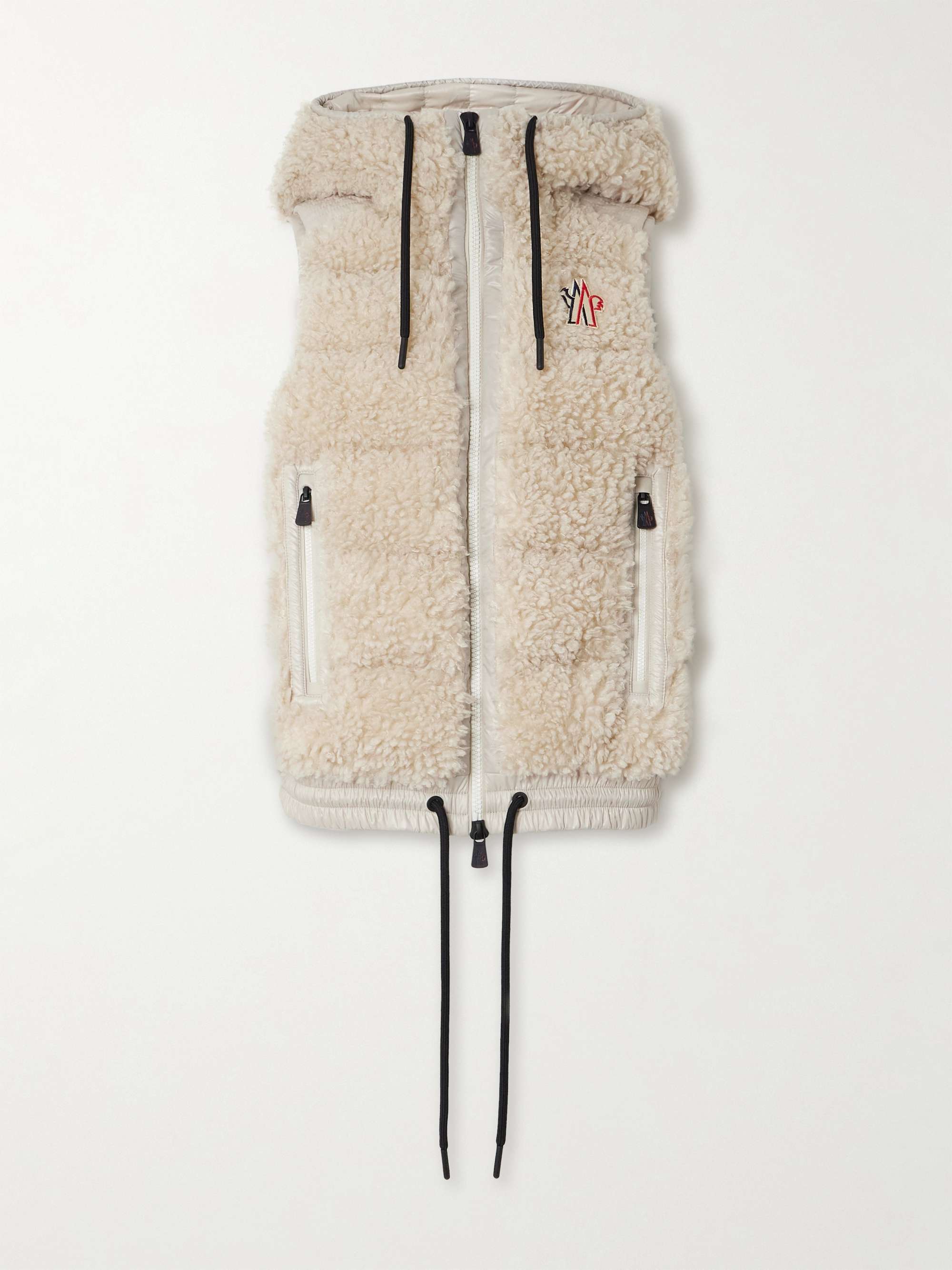 Shell-trimmed quilted faux shearling hooded down vest view