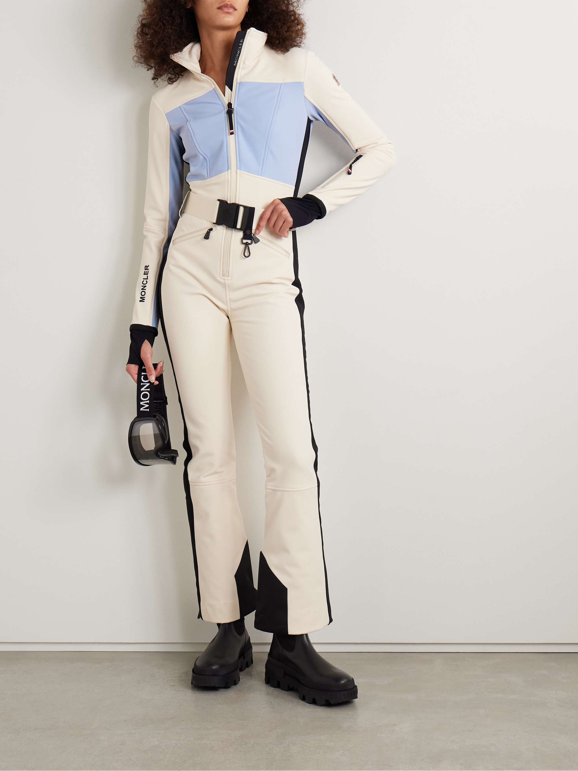 Belted color-block ski suit view