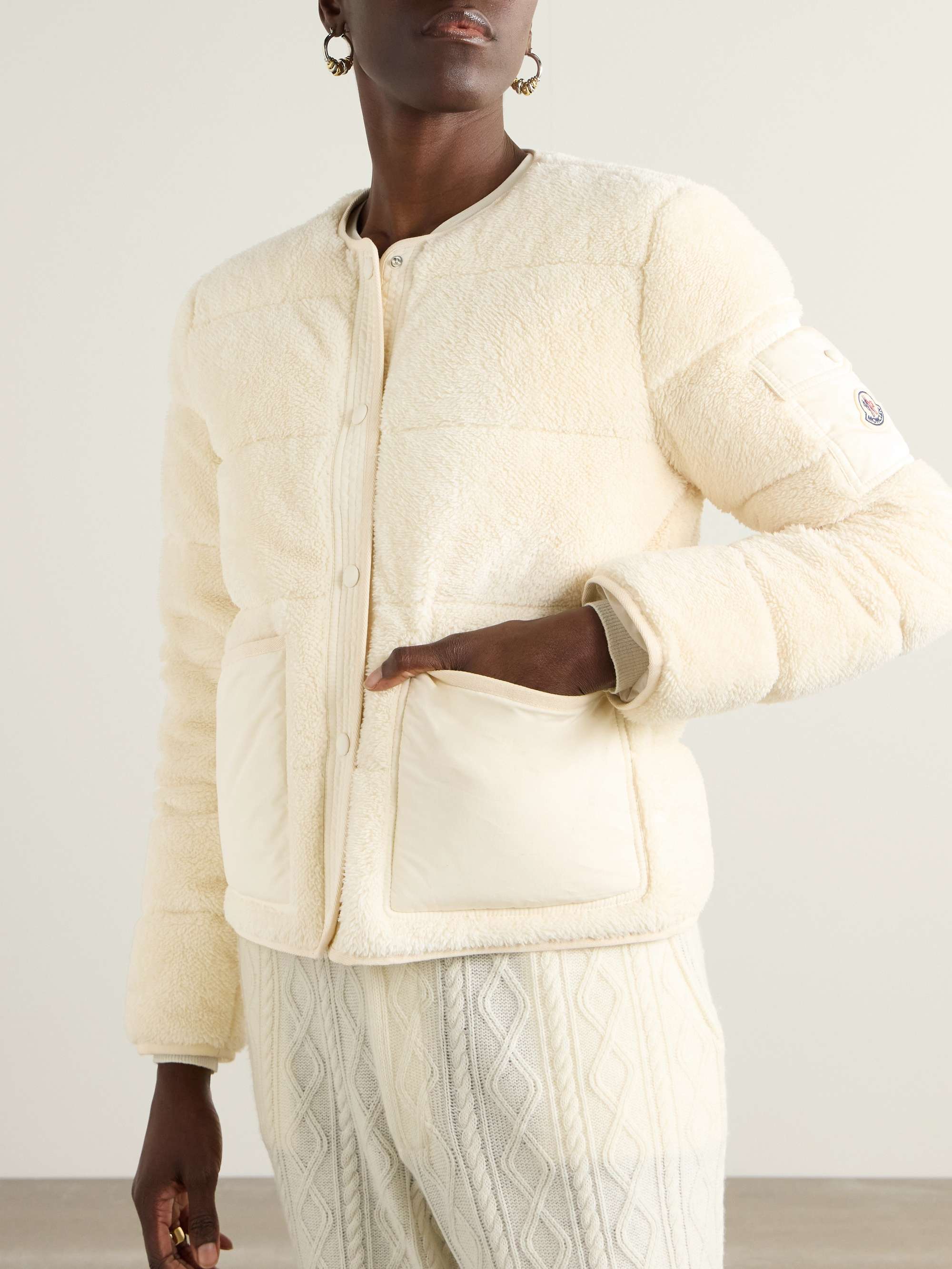 Shell-trimmed quilted cotton-fleece down jacket view