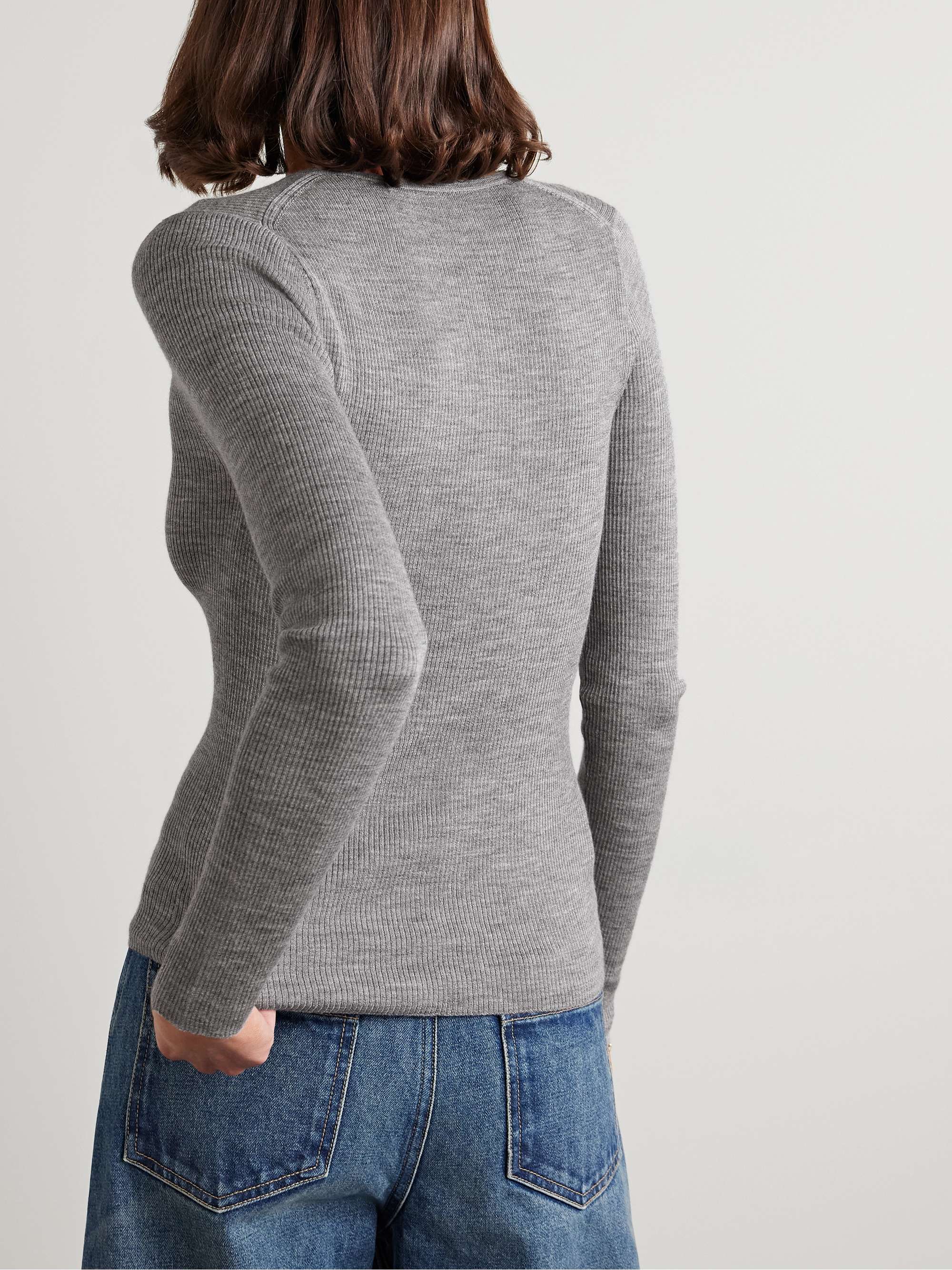 Klarise ribbed merino wool and silk-blend Henley top view
