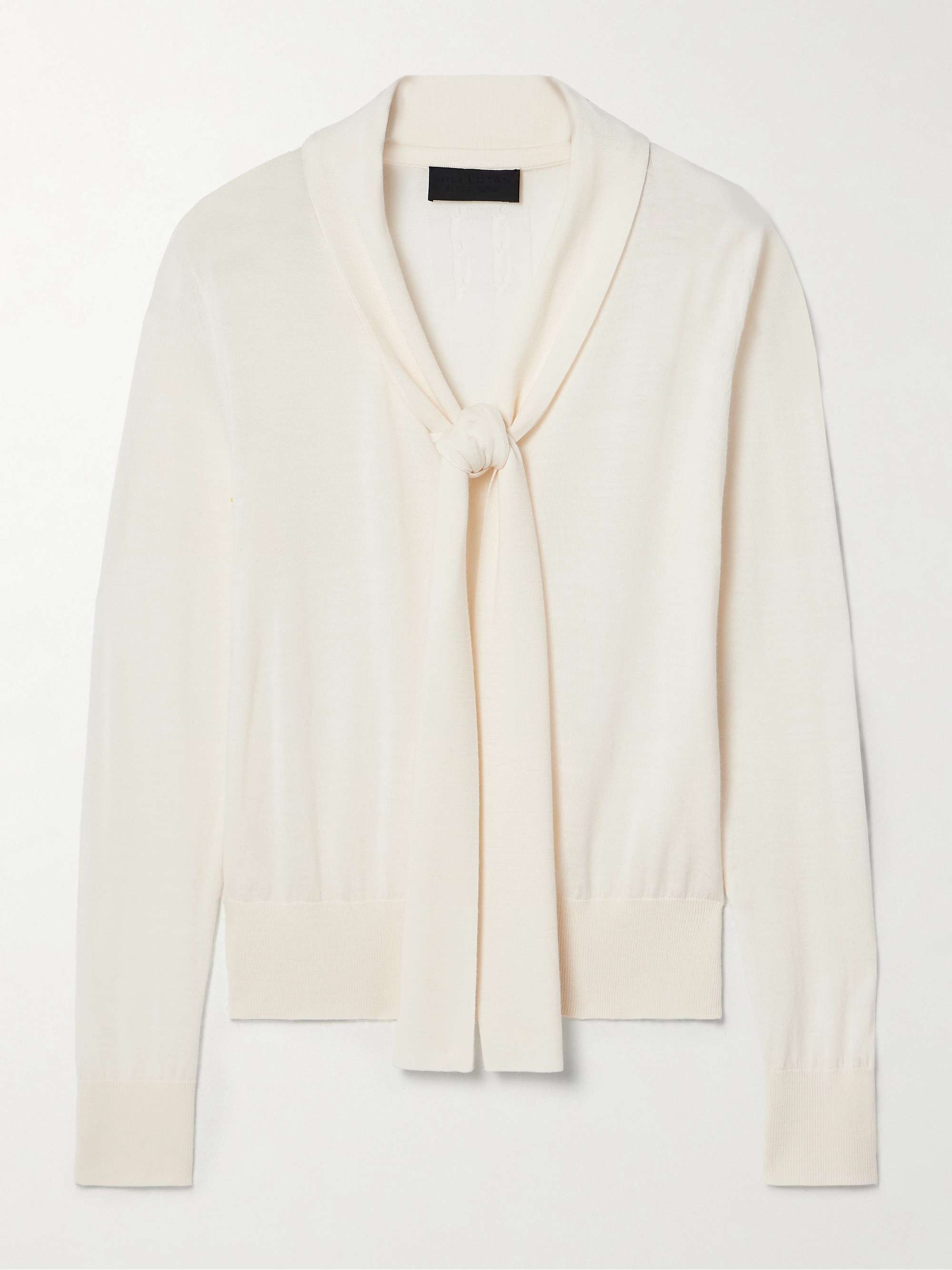 Ayla tie-neck merino wool top view